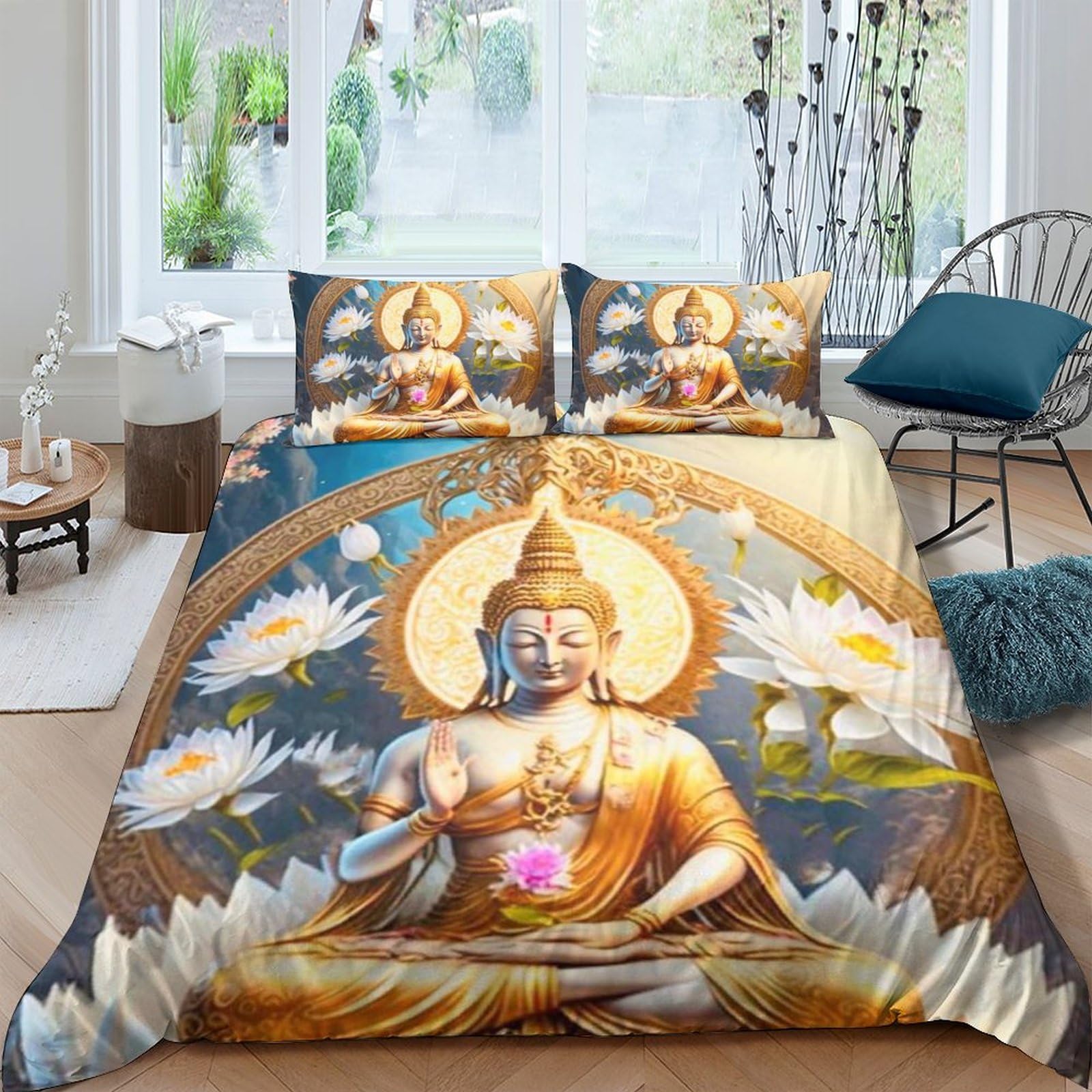 Shaari Duvet Cover 90×190cm - Buddha Mandala Zen Themed Meditatio 3D Pattern Bedding Sets Duvet Cover Set with 1 Pillowcases 50x75cm / A-02