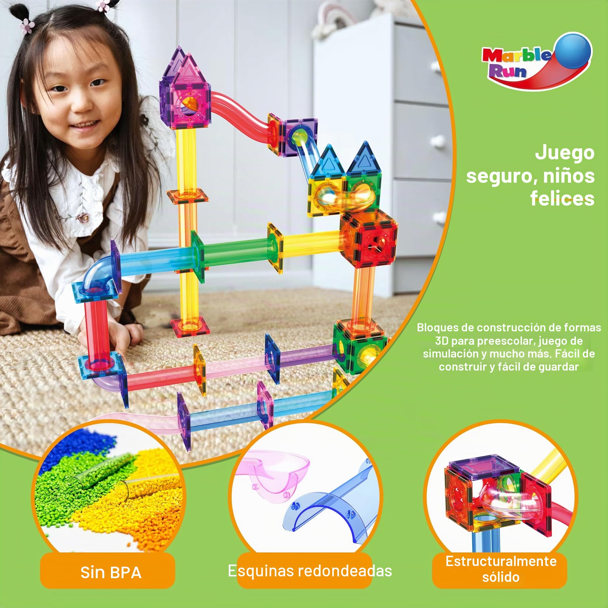 PicassoTiles Marble Run - Bloques de construcción magnéticos de 120 piezas, juego de construcción de azulejos magnéticos, juego de aprendizaje STEM, bloque educativo para el desarrollo del cerebro