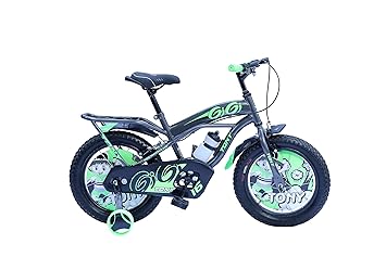 TONY RAW Bicycles Sports Gigi 16T BMX Single Speed Bicycle Cycle for Kids 5 Years to 8 Years Boys & Girls Double Back Seat with Training Side Wheels Water Sipper (Grey Green)