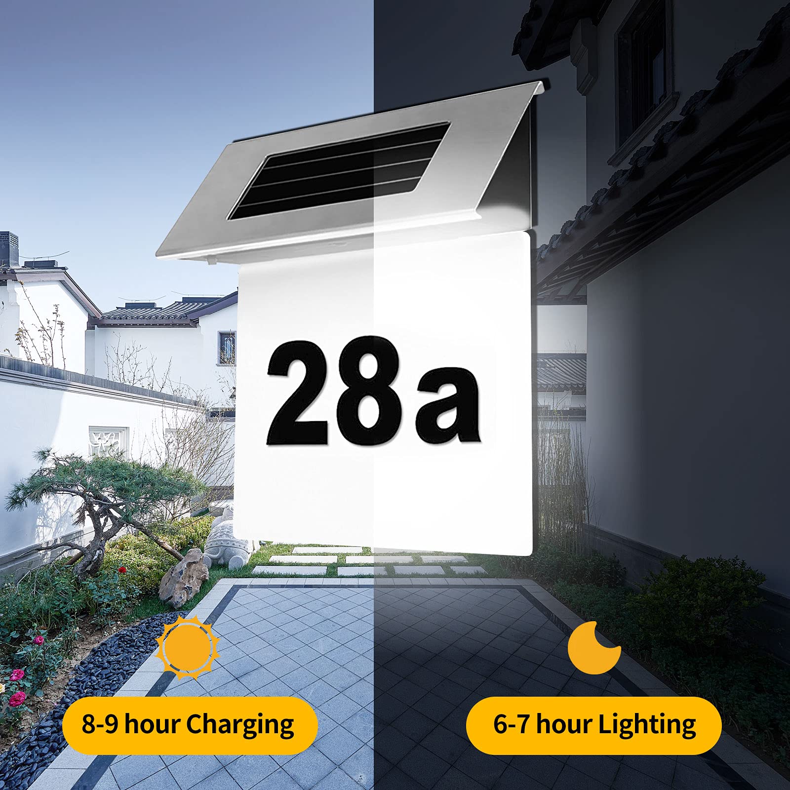 Solar Powered LED Address Number Sign - Outdoor Waterproof Door Numbers 0-9, Ideal For House, Hotel, Or Store