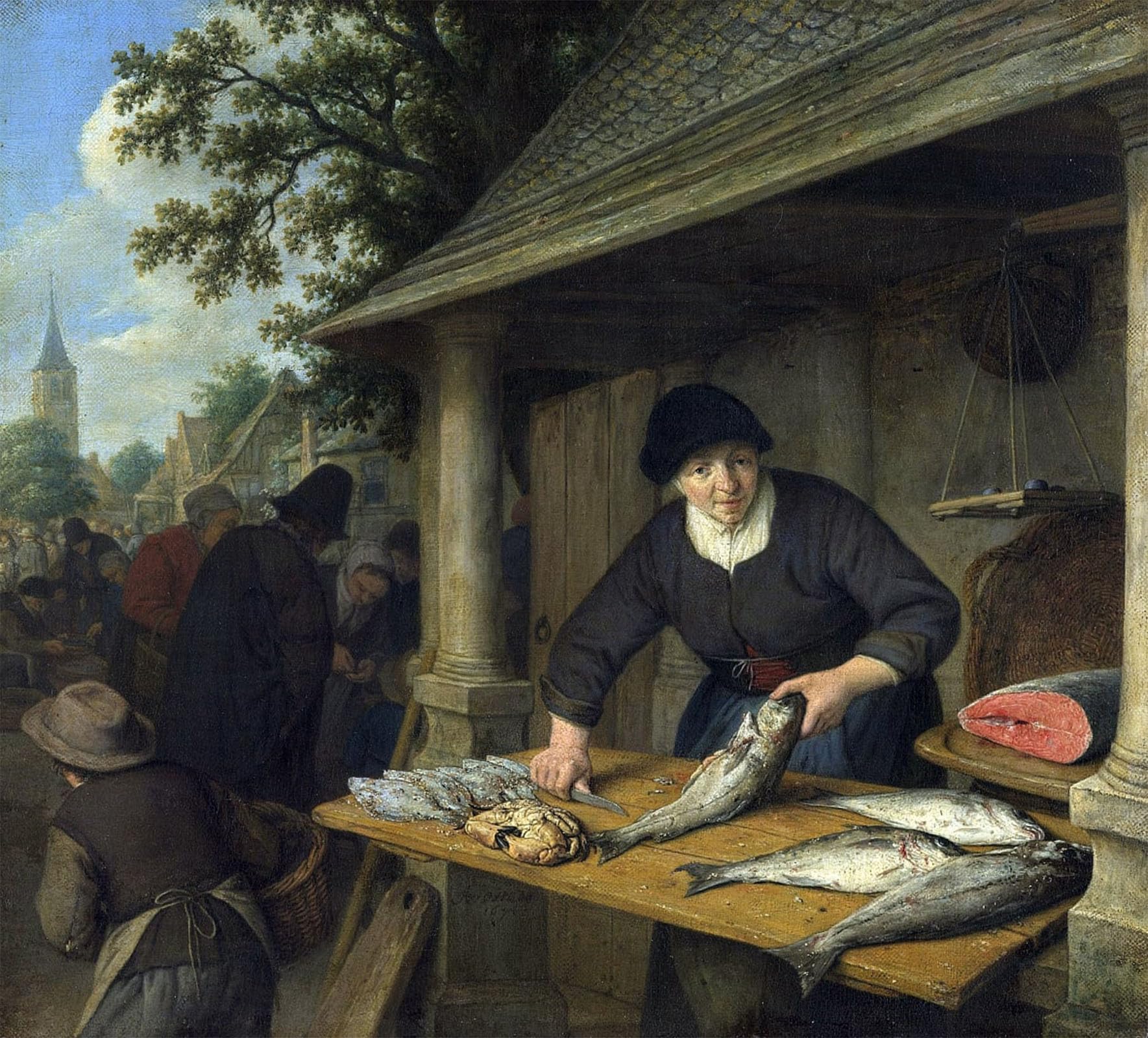 POSTERIIk Vintage Print Pop Art Landscape Artwork the Fishwife by Adriaen Jansz Van Ostade Art Prints for Office Home Decor 60x90cm