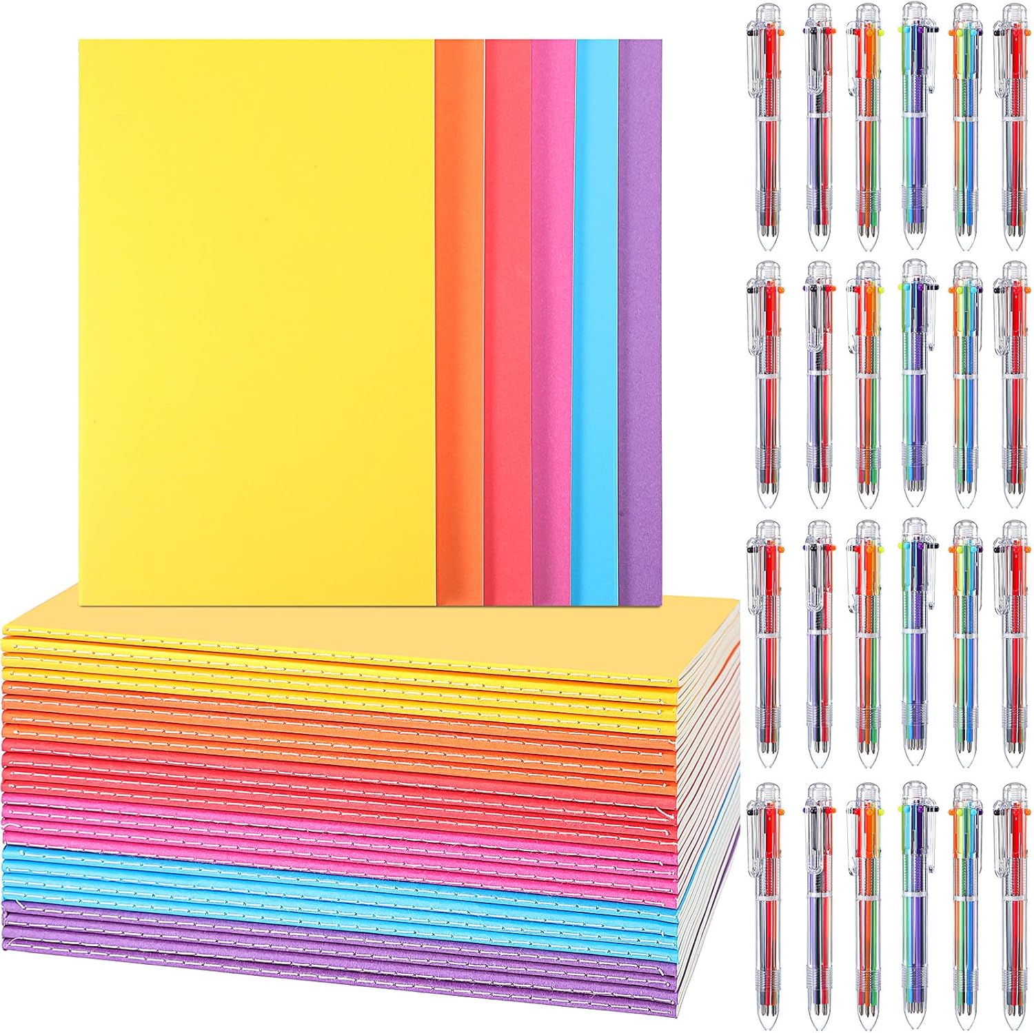 Fullhawl 48 Pcs Colorful Blank Notebook and 6-in-1 Multicolor Ballpoint Pen Set 5. 5 x 8. 3 in Blank Unlined Journals A5 Plain Paper Sketchbooks Retractable Pens for School Office Supplies Gift