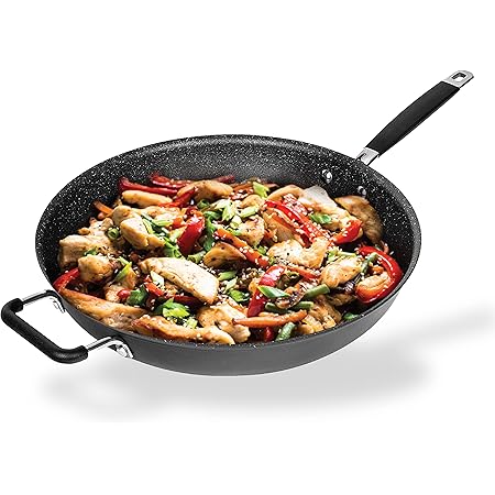 Granitestone Pro 14” Frying Pan Nonstick Extra Large Hard Anodized Frying Pan with Ultra Nonstick Coating, Family Sized Open Skillet with Stay Cool Rubberized & Helper Handle, Oven & Dishwasher Safe…
