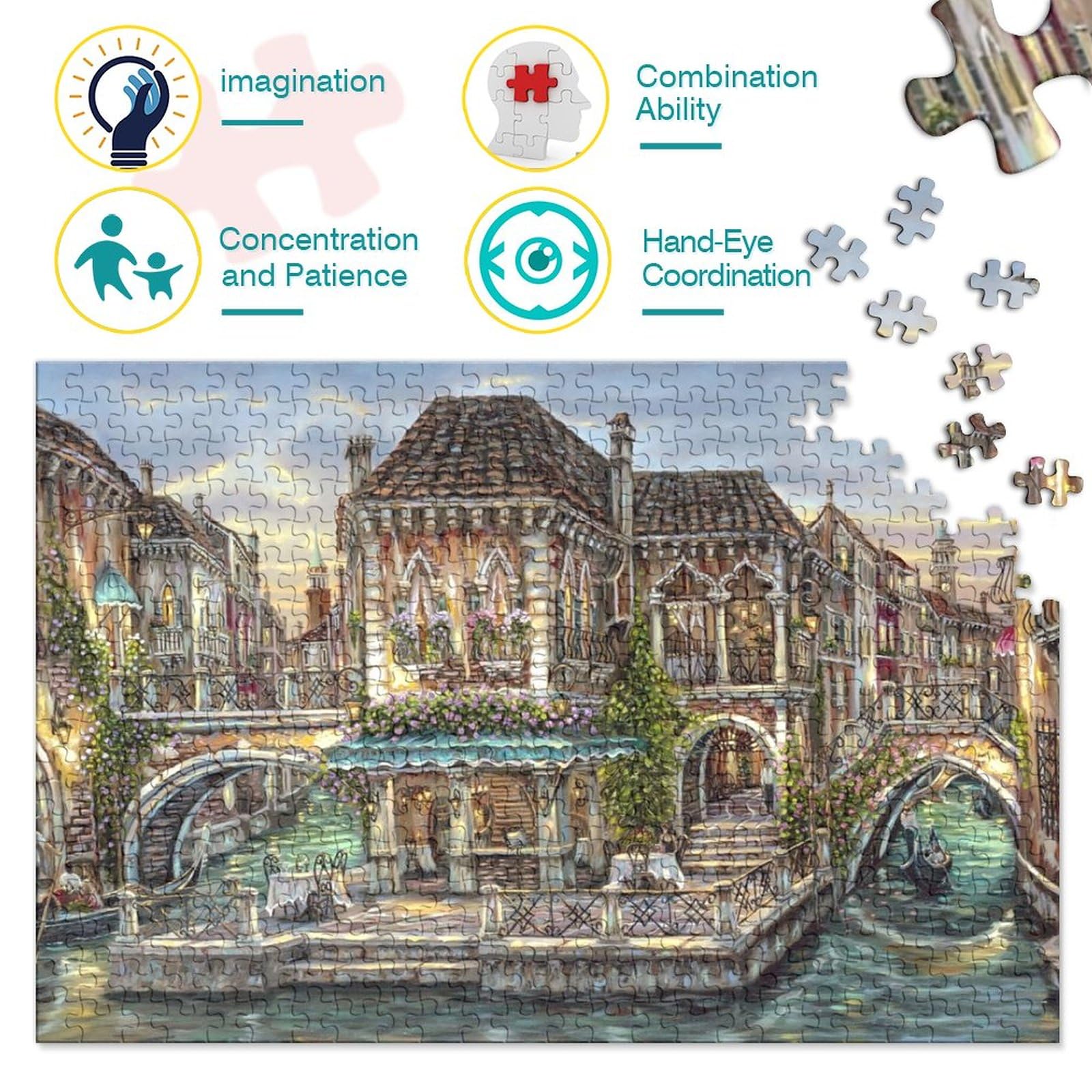 2 Pack 500-Piece Jigsaw Puzzles For Adults - Venice & Night City Scenes, Premium Cardboard, Family Activity Gift