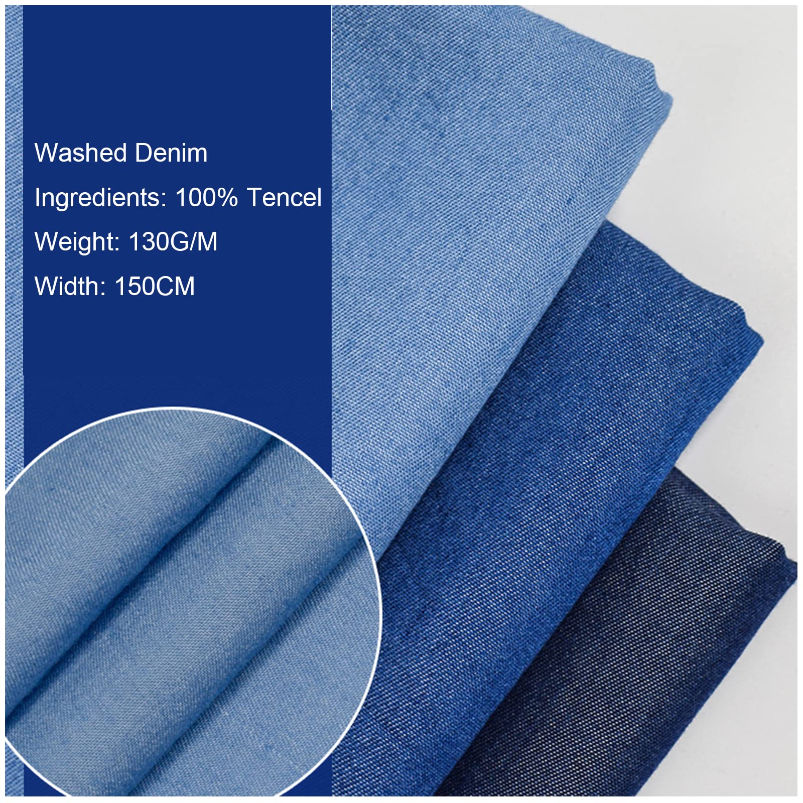 ZXC Tessuto Denim Jeans Denim 100% Cotone Largo 150 cm Blu Utilizzato per Cucire Vestiti,Jeans Popolari,Cuscini per Cucire,Tende E Accessori per La Casa,1m Venduto al Metro(Color:Nero