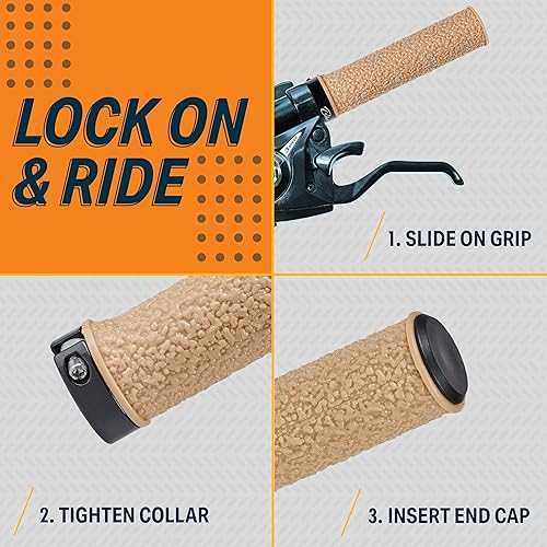 Miniatura 4 de Bikeroo Mountain Bike Grips - Lock-On Bicycle Grips for Handlebar - Non-Slip MTB Grips with Aluminum Caps for Stability and Comfort - 133mm
