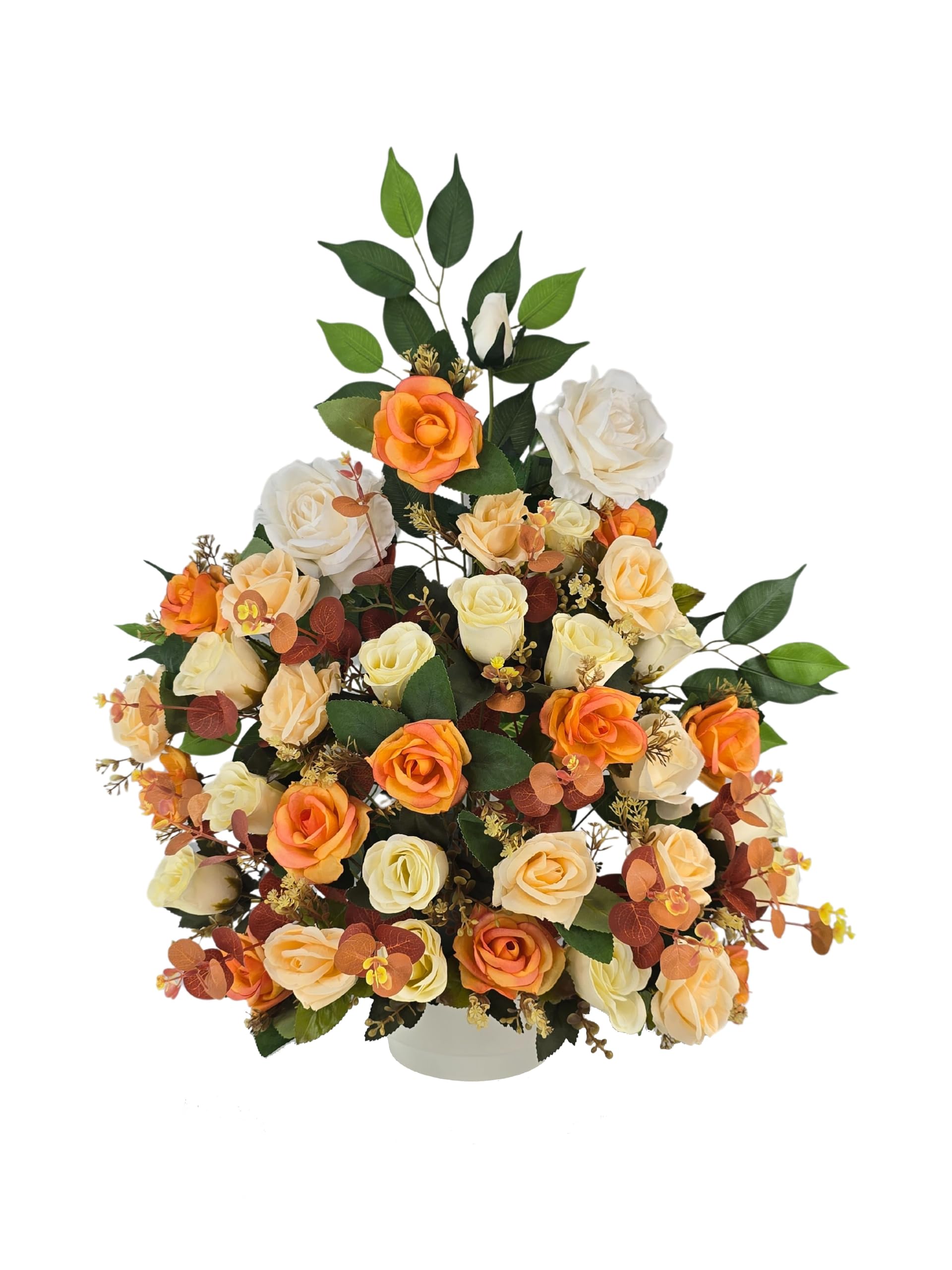 DRW Centro de Flores Cementerio, Iglesia Bodas sepulturas Rosas otoñales Beige y Naranja Artificiales 65x30x65