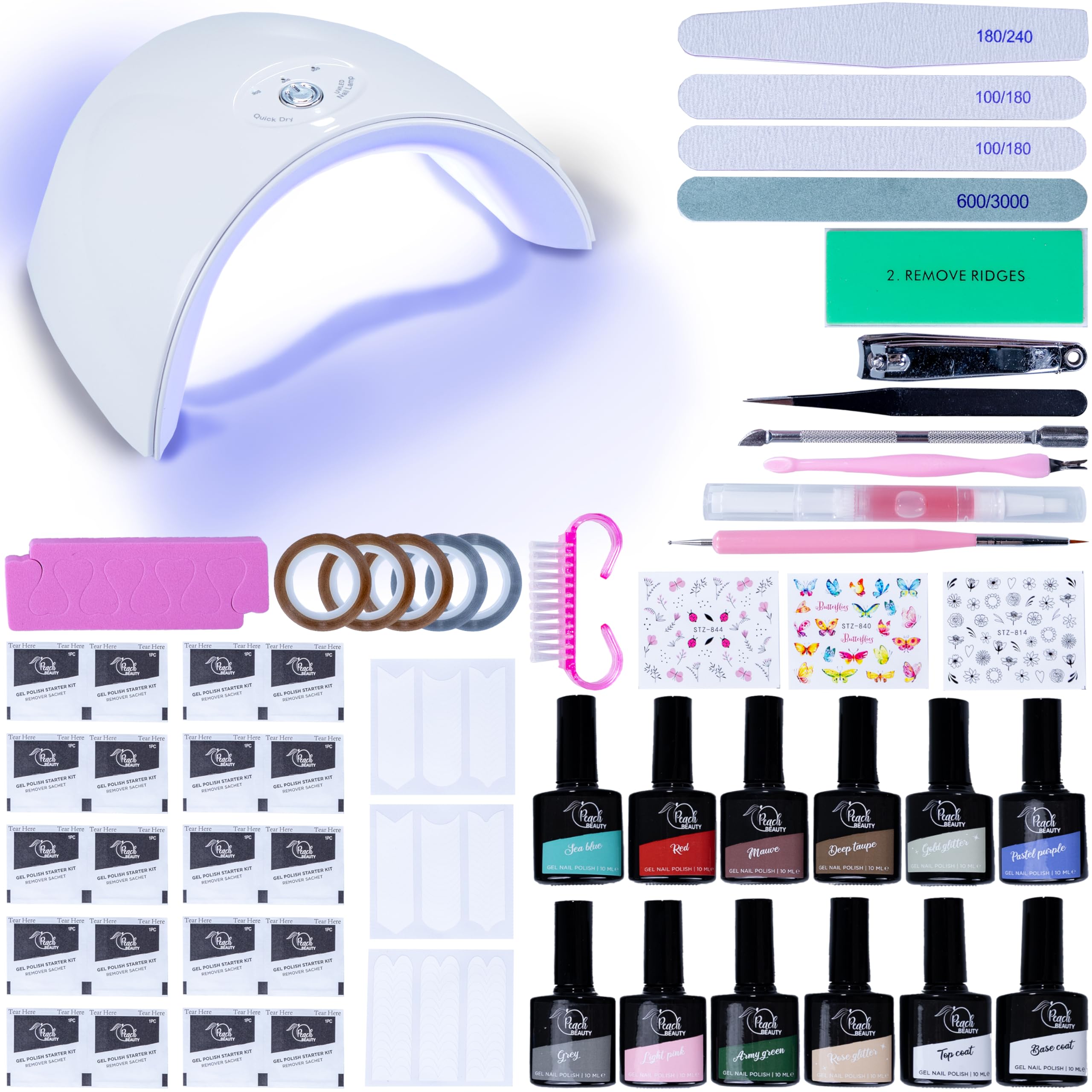 Nagelset mit UV Lampe für Gelnägel | UV Nagellack Set | Gelnägel Starterset | Nagelfräser | Nagelhautentferner | Gel Nägel Maniküre Set | LED UV Lampe | 10 Nagellackfarben | 20x14x8cm