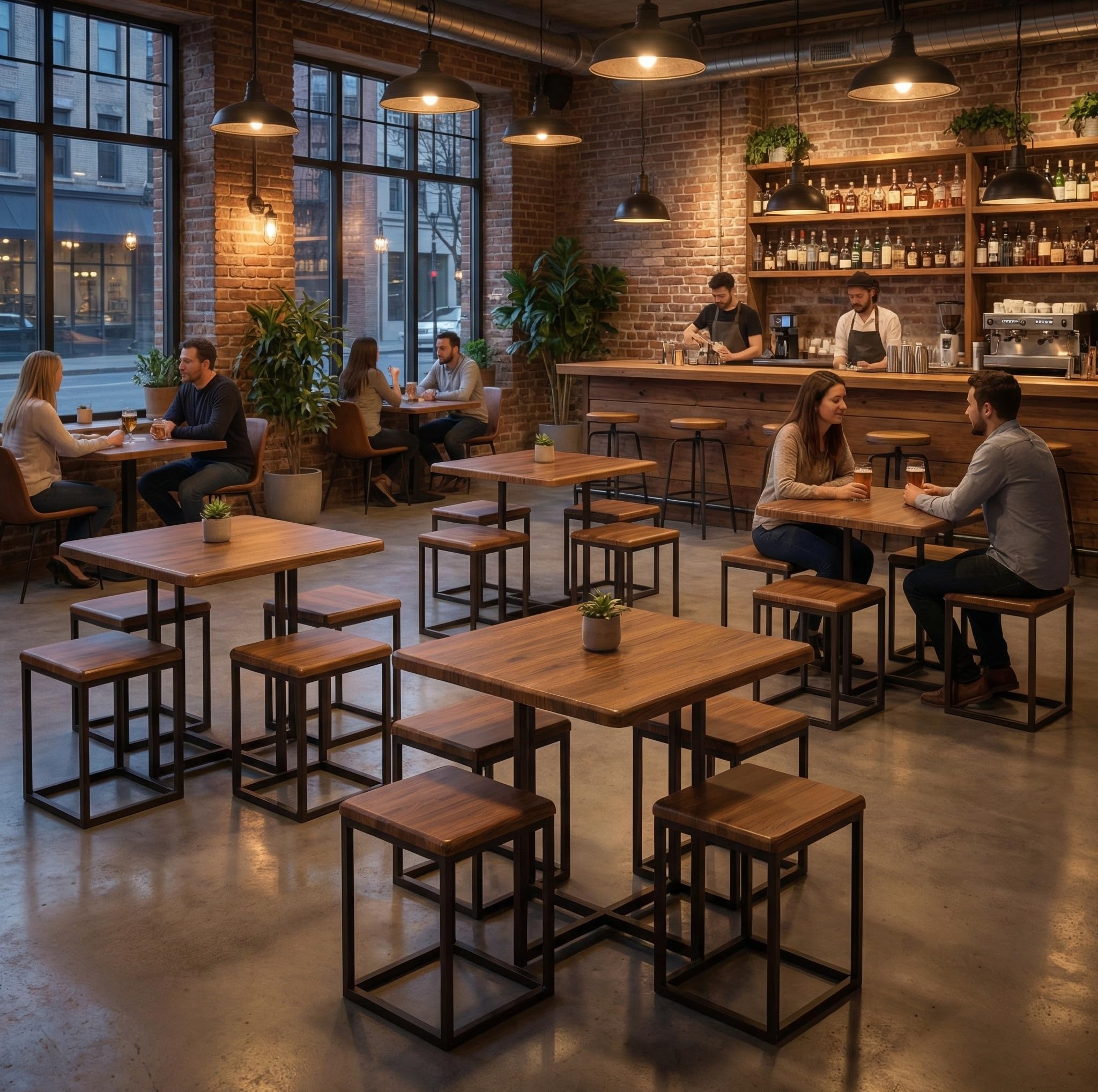 yelloo - Tavolo Bar con Sgabelli Salvaspazio, Angolo Bar per Casa, Tavolino Bar uso Interno, Ideale per Birreria, Pizzeria, Perfetto per Arredare Casa con Stile (Assisi - Tavolo + 4 Sgabelli)