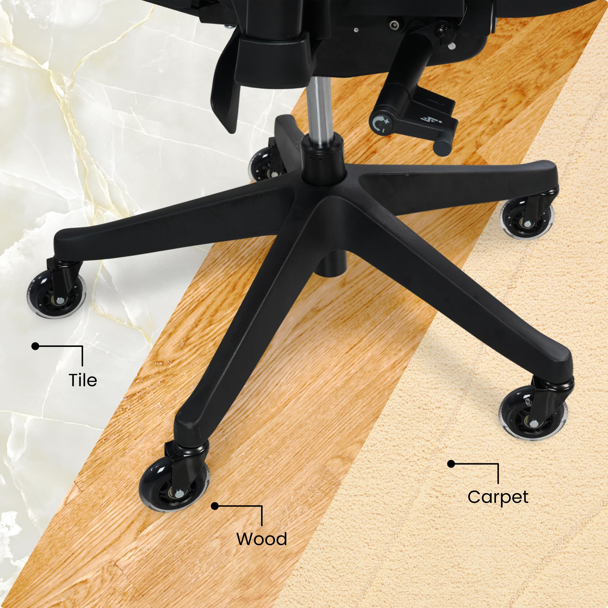 FLEXISPOT Set di 5 Ruote per Sedia da Ufficio, Ruote Silenziose in Gomma 11x22 mm, Rotelle per Pavimenti Duri Parquet Laminato Vinile Piastrelle, Ideali per Sedia da Scrivania e Gaming