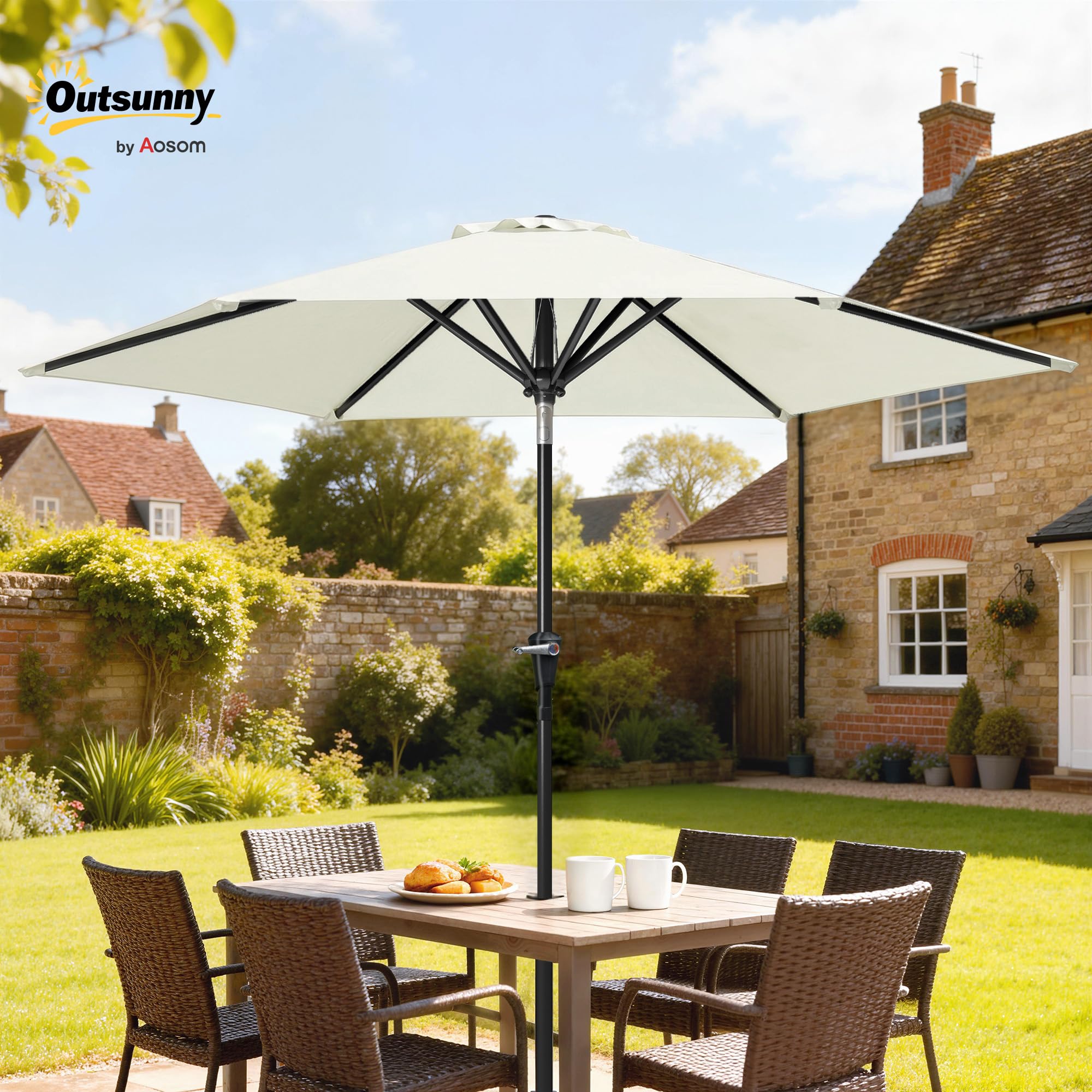 Outsunny Parasol de jardin Parasol droit hexagonal inclinable Ø 2,3 x 2,16H m métal polyester haute densité