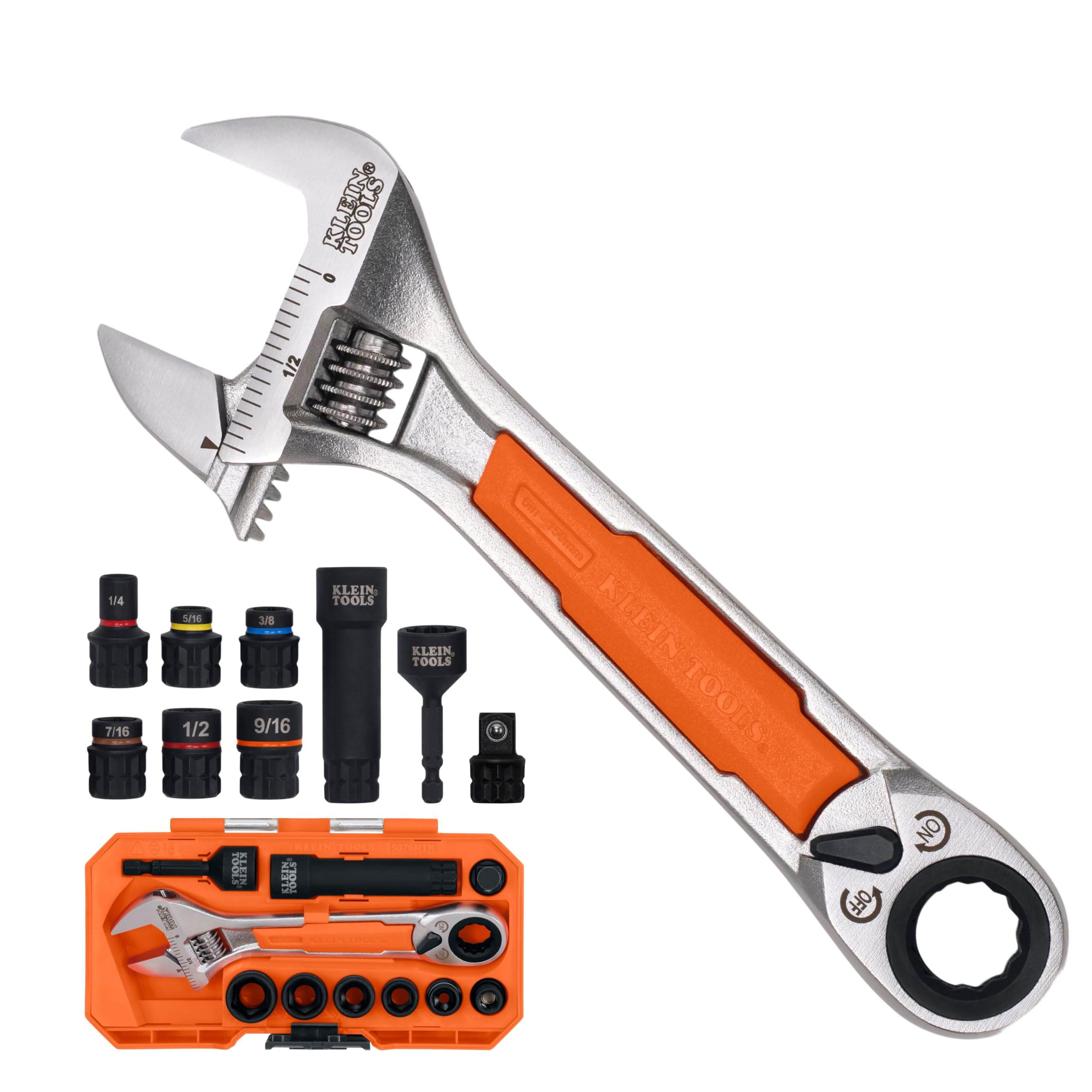 5076RTK 6-Inch Adjustable Wrench with Pass-Through Ratchet Set, 10-Piece KNECT (S) SAE, I…