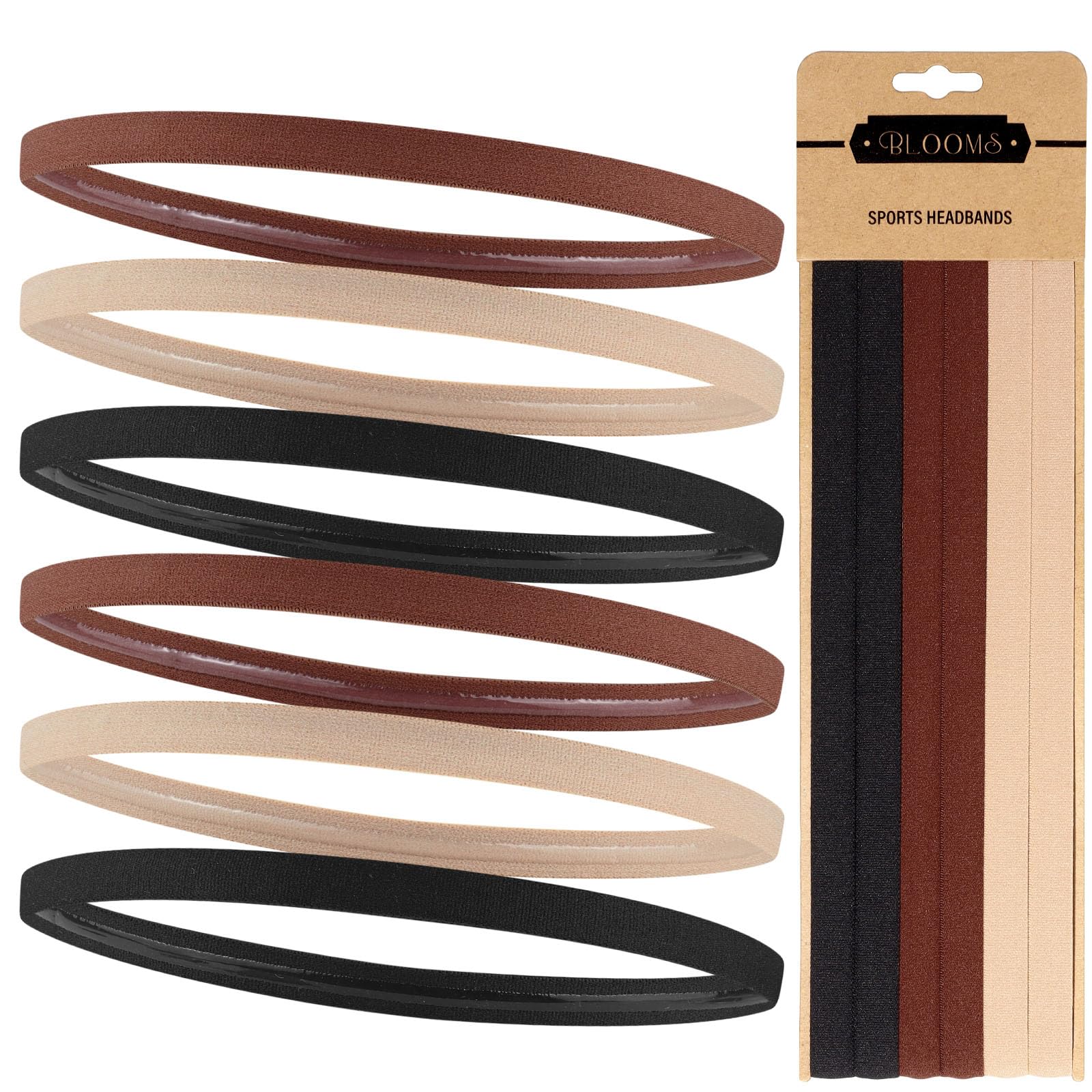 Blooms 6 Pezzi Fascia Capelli Sportiva - Fascetta Capelli Uomo Antiscivolo Sottile Fasce per Capelli Donna - Cerchietto Capelli Elastico Capelli Sport per Yoga, Calcio, Basket, Fare Jogging, Tennis