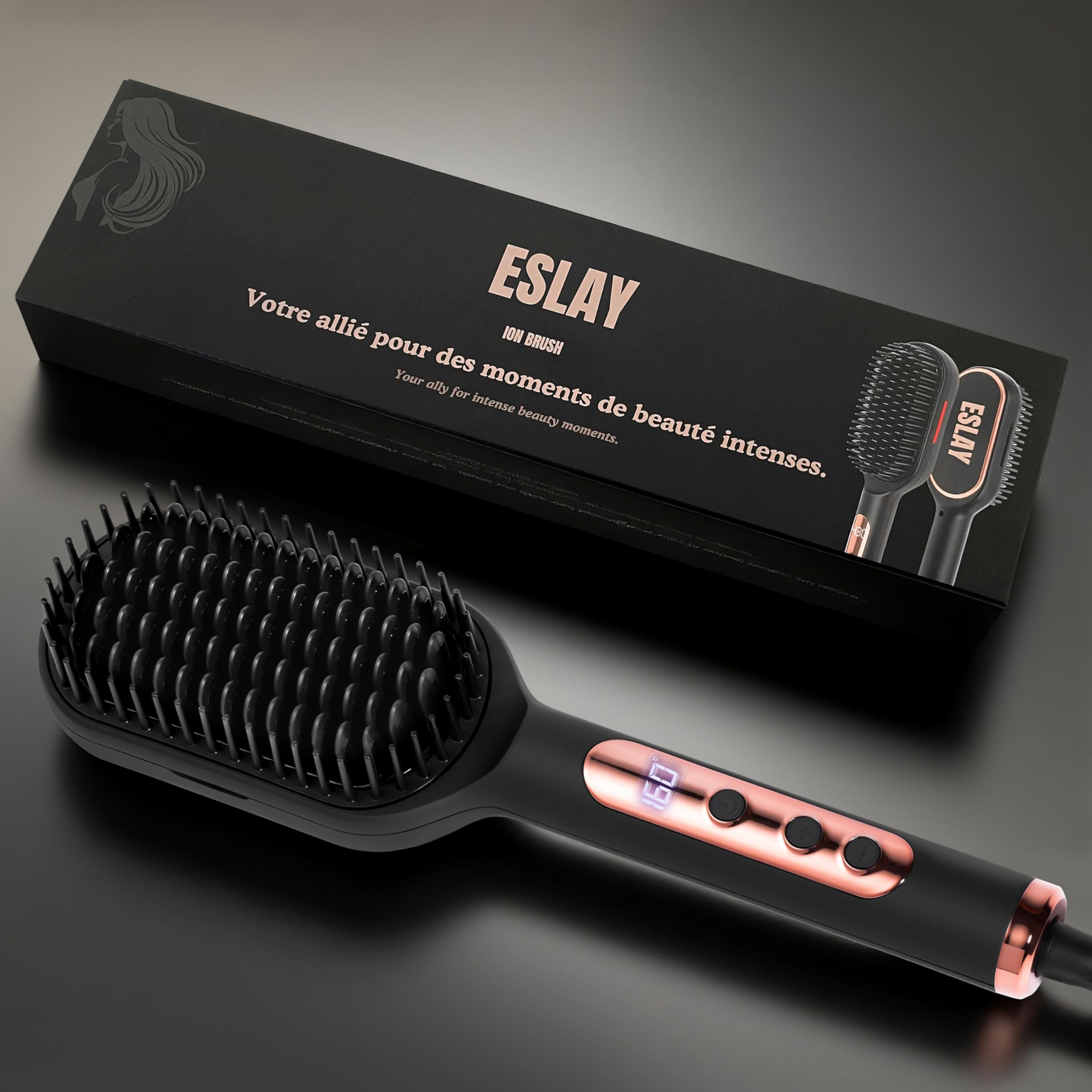 Elektrische Glättbürste 2-in-1 Eslay: Professionelle Wirkung auf alle Haartypen, Temperaturkontrolle für optimalen Schutz vor Hitze, perfekte und einfache Glättung