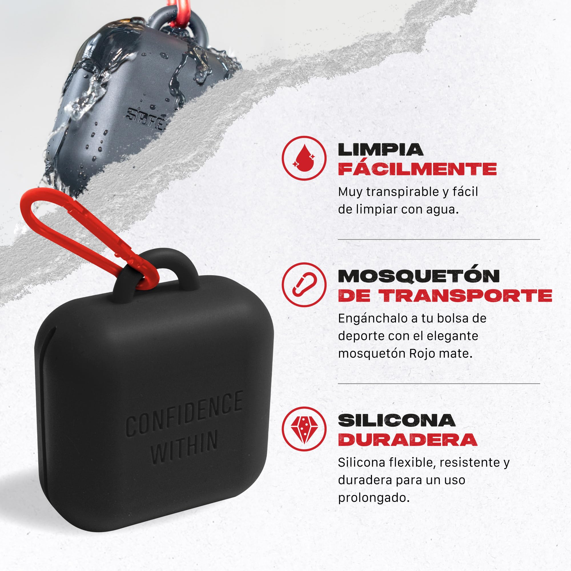 SAFEJAWZ Premium Estuche protector bucal mosquetón silicona flexible duradero Negro