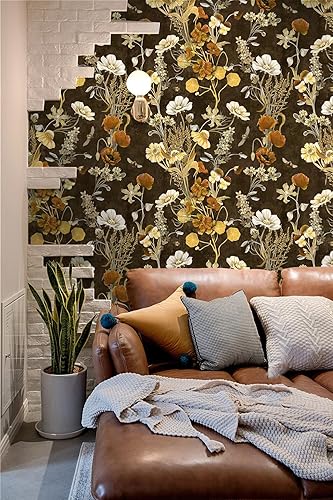 Miniatura 9 de Idomural Papel tapiz floral oscuro para despegar y pegar, papel de pared autoadhesivo extraíble, papel de contacto apto para inquilinos para
