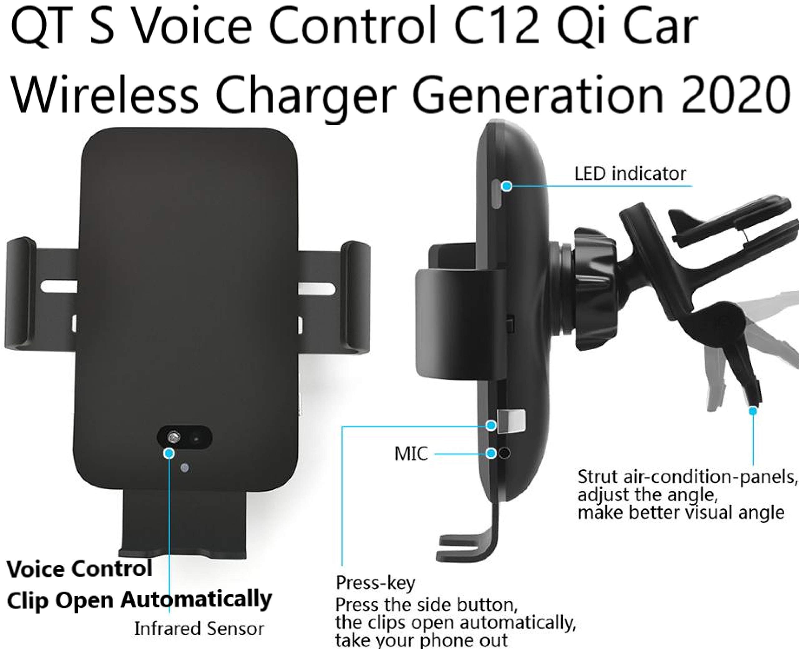 QT S Wireless Car Charger Qi Auto Clamp Voice Control Touch Sensor Infrared Induction Fast Charging Wireless Holder Compatible iPhone 12 12Pro Max 11/11 Pro/11 Pro Max/XS/XS Max/XR/X/8 Samsung Note9