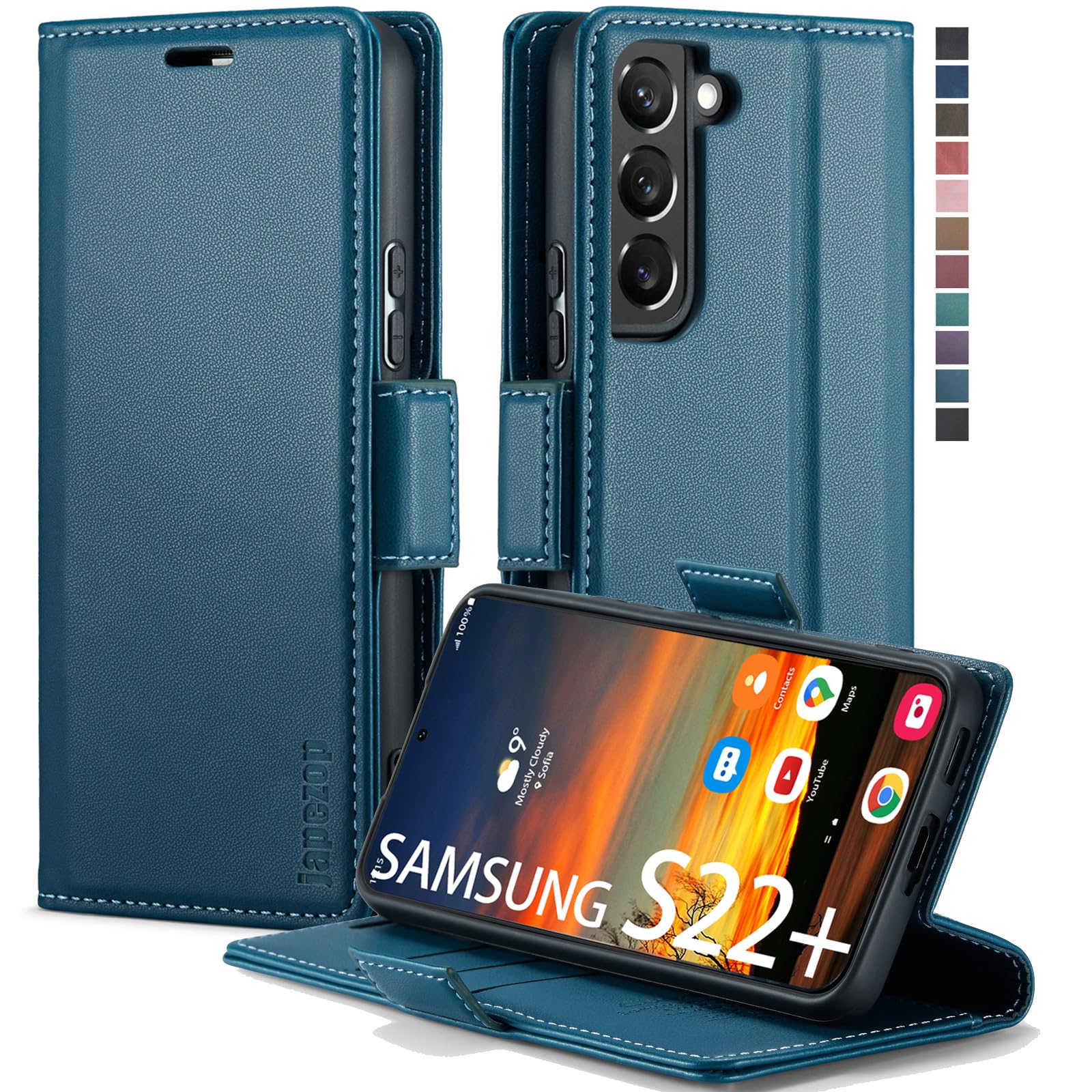 Samsung Galaxy S22+ Plus Case,Galaxy S22+ Plus Wallet Case with Card Holder RFID Blocking Kickstand Magnetic,Leather Flip Case Wallet for Galaxy S22+ Plus 6.6 Inch (Fashion Blue)