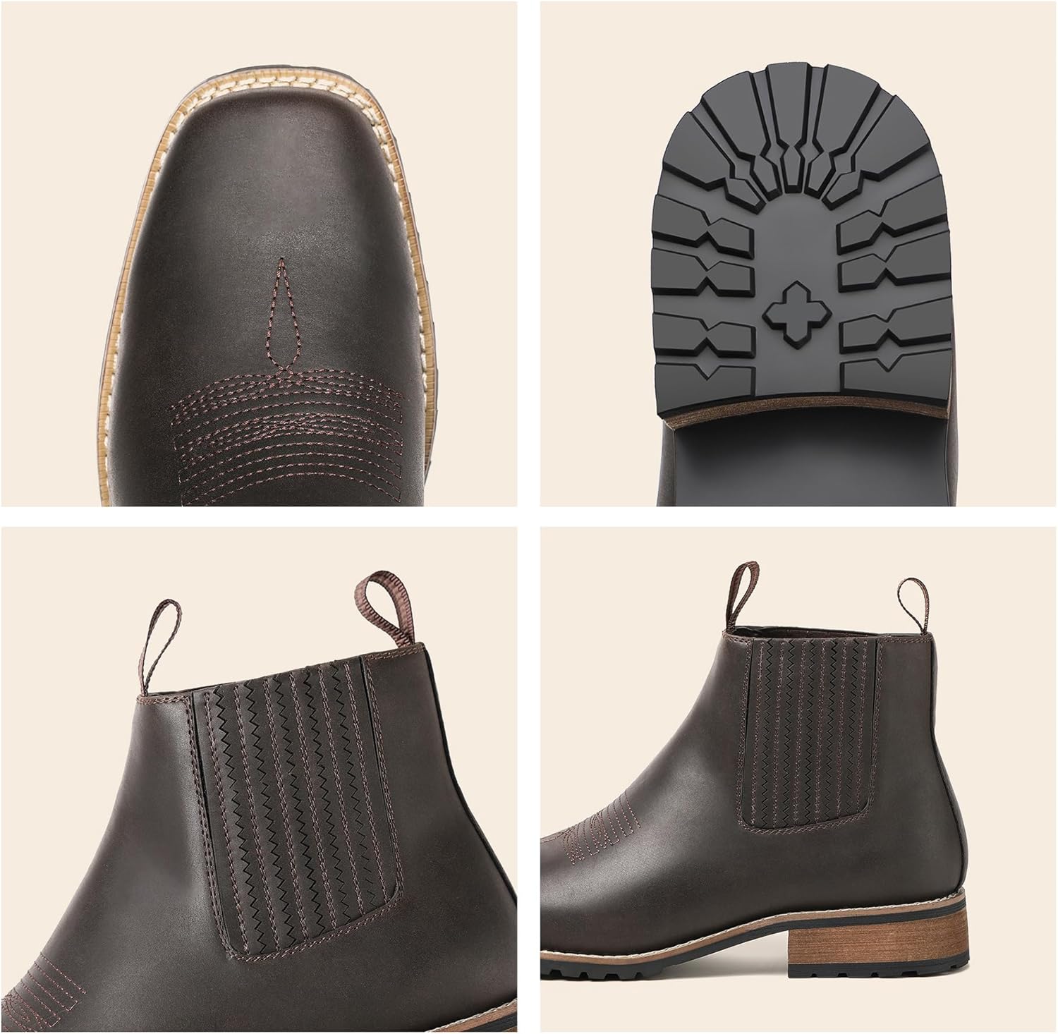 JASONSTAR Cowboy Boots for Men Square Toe, All-Weather Slip-On Work & Casual Western Chelsea Boots -botines para hombre - Image 6