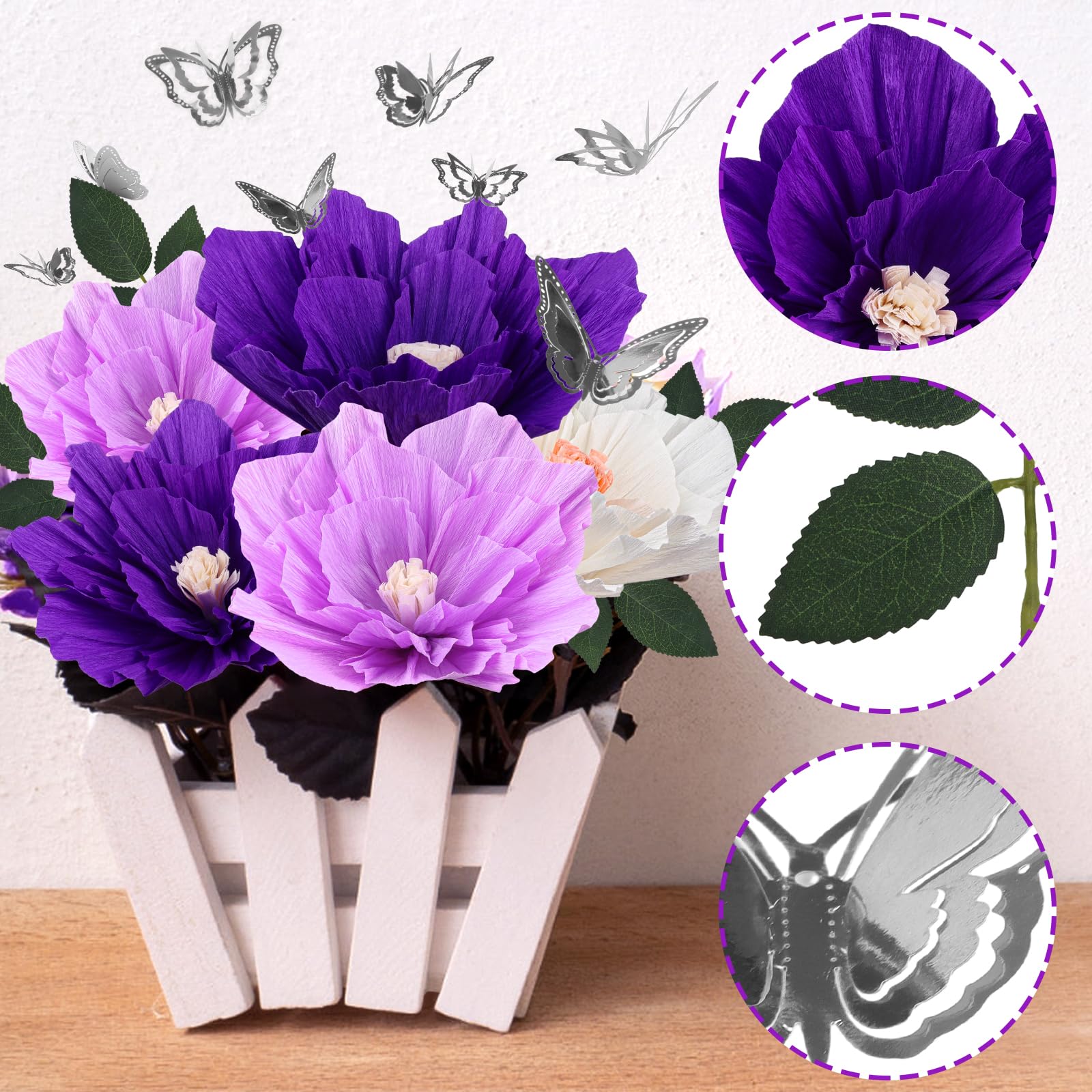 MicButty 11 Pièces Boules Papier Décoration Fleur Artificielle 3D Pompons Soie - Rose & Blanc