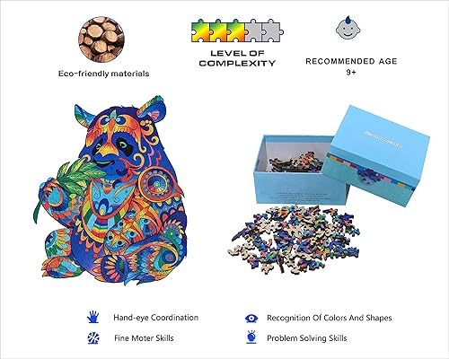 Miniatura 6 de HARTMAZE Rompecabezas de madera lindo panda vestido con 174 piezas de forma única y 11.6 x 9.4 pulgadas, desafiantes y divertidos para adultos y