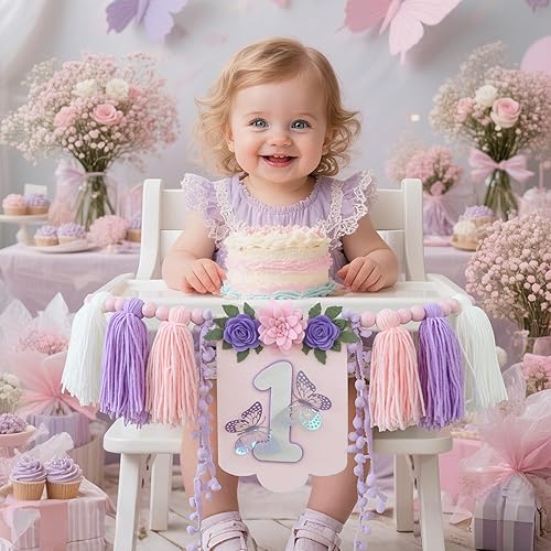 Vista 40 de Juego de decoración de primera fiesta con diseño de margaritas bohemias para silla de bebé, decoración de primera fiesta con adorno de pastel hecho