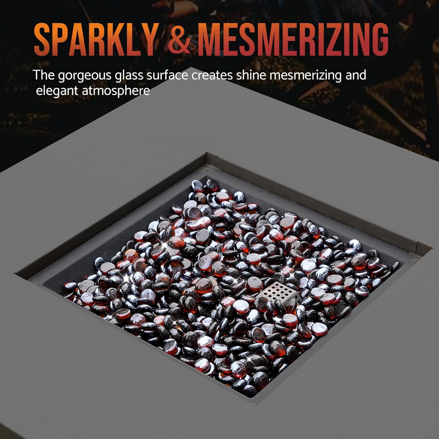 Skyflame 10-Pound Fire Glass Beads for Fire Pit Fireplace, 1/2-Inch Size Amber Reflective Decorative Blended Fireglass Drops for Landscaping