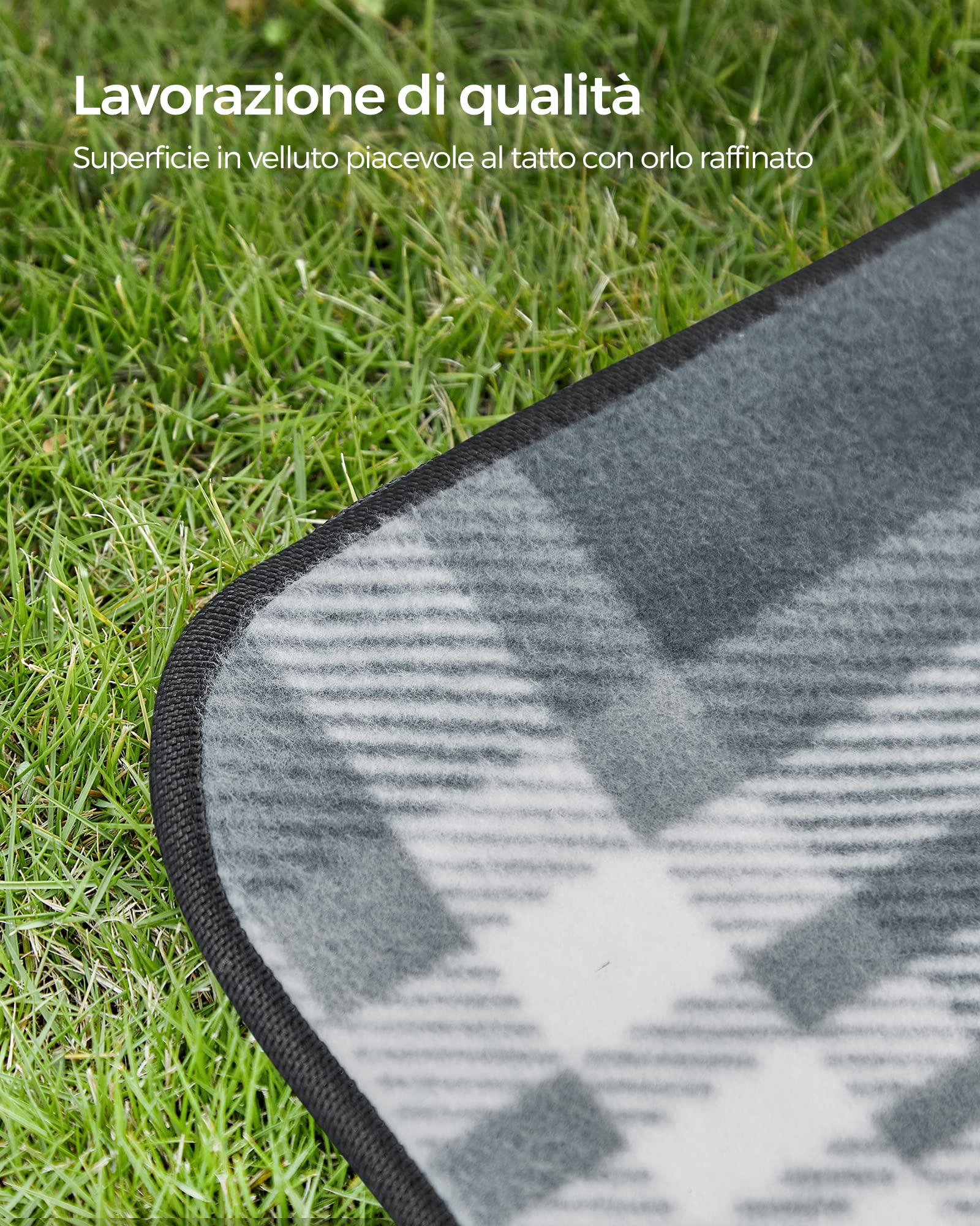 SONGMICS Coperta Picnic 200x200 cm Impermeabile Pieghevole Grigio Bianco GCM61GW