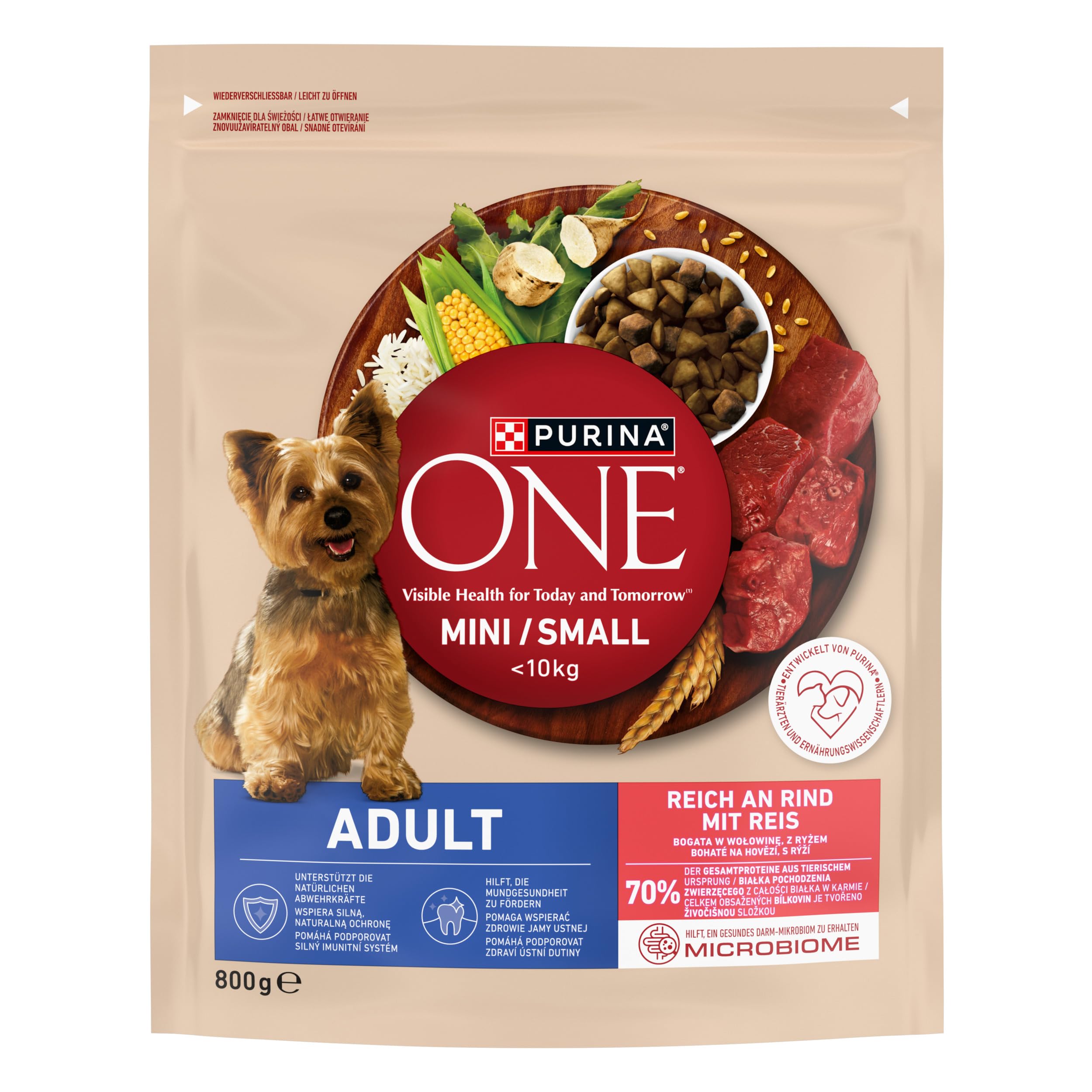 PURINA ONE Mini/Small Delicate karma dla psów sucha dla małych psów, bogata w łososie i ryż, 8 sztuk w opakowaniu (8 x 800 g)