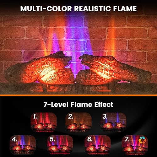 Miniatura 3 de ORALNER Chimenea eléctrica de 27 pulgadas con chimenea, vista de vidrio de 3 lados, caja de fuego envolvente de madera, calentador de chimenea