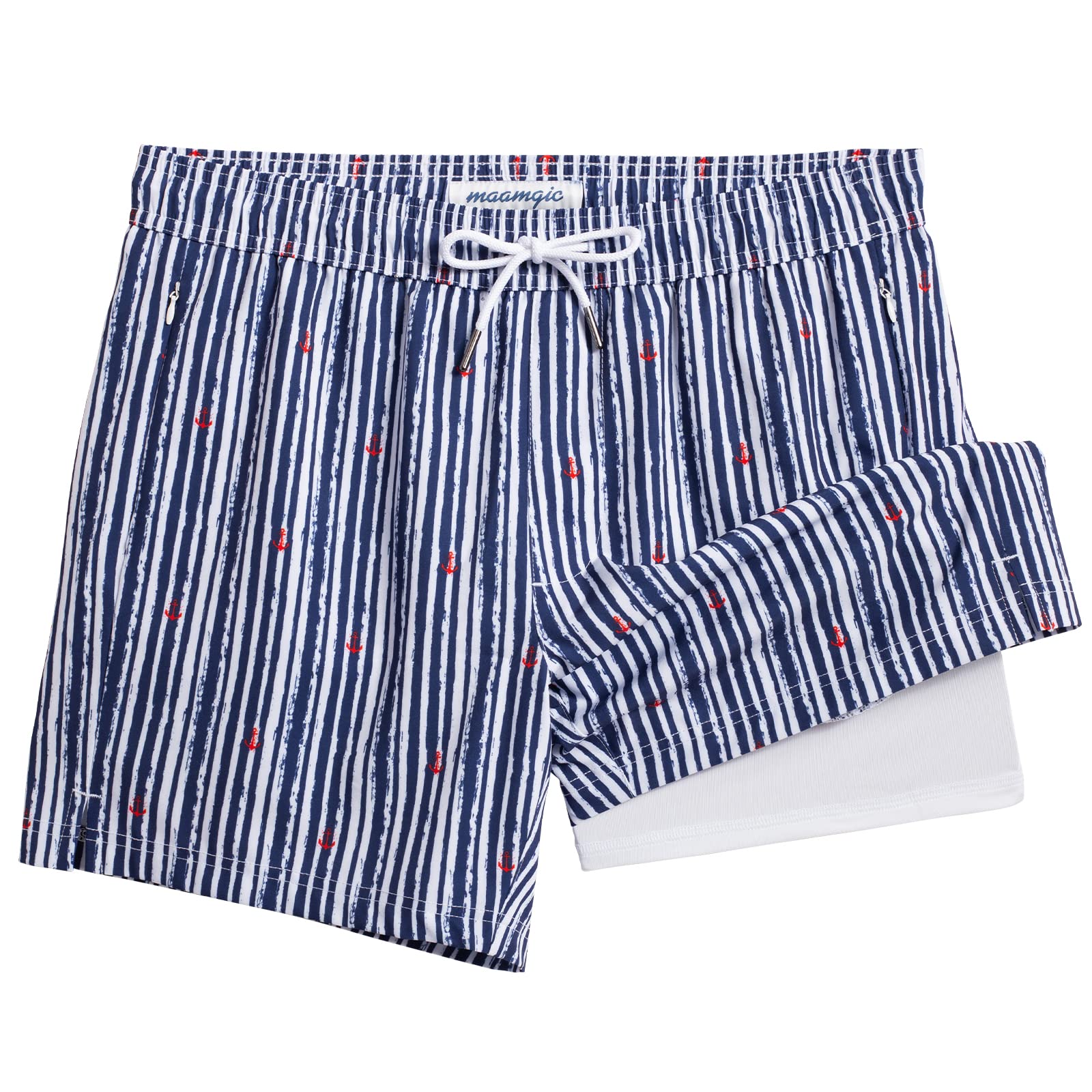 maamgic 5inch Mens Swim Trunks with Compression Liner 2-in-1 Swimming Shorts Stretch Quick Dry with Zipper Pockets