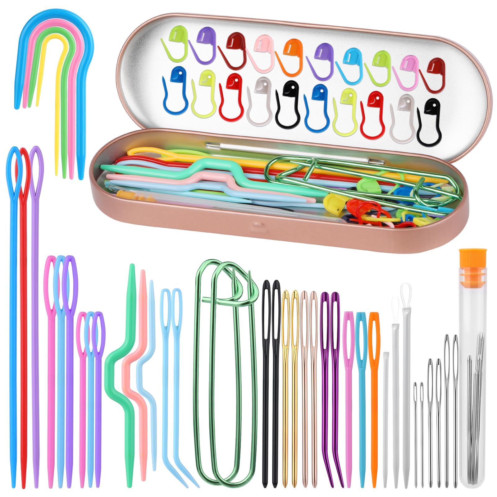 59 PCS Yarn Needles Set, Darning Needles Kit, Big Eye Blunt Needles Kit with Bent Tapestry Needle, Knitting Needles, Plastic Sewing Needles, Weaving Needle, Threaders Stitch Markers for Crochet Sewing