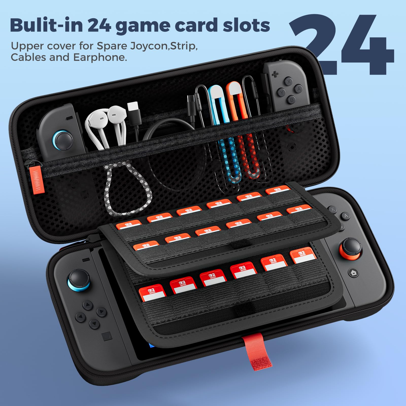 ProCase Borsa per Console Custodia per Nintendo Switch 2 2025 con 24 Slot per Schede di Gioco, Custodia Protettiva Dura da Viaggio Portatile Adatta per Console e Accessori -Nero