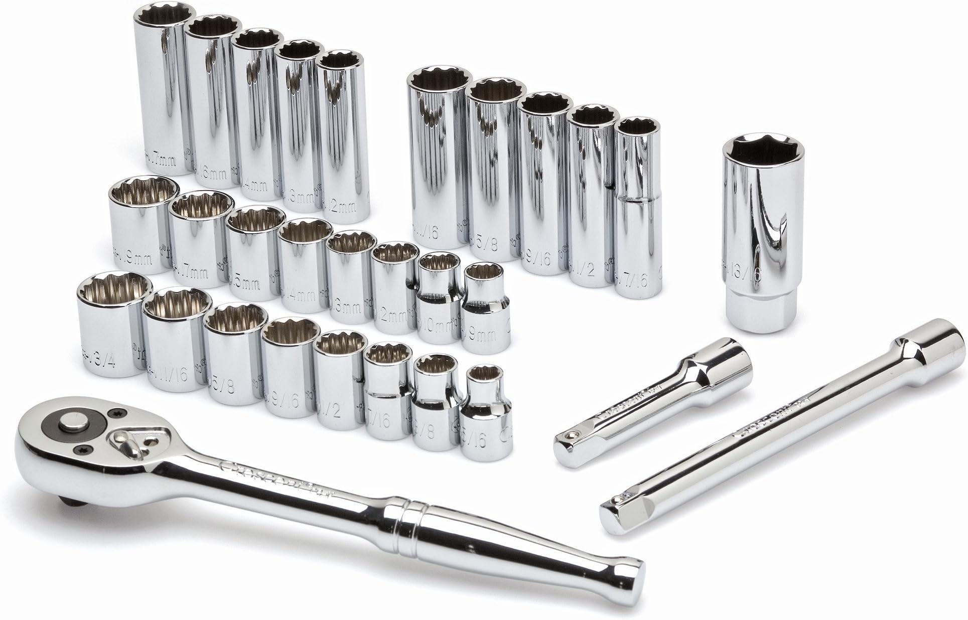 Crescent CTK30SET 12 Point Fractional Metric Standard and Deep Socket Set with Case, 30-Piece