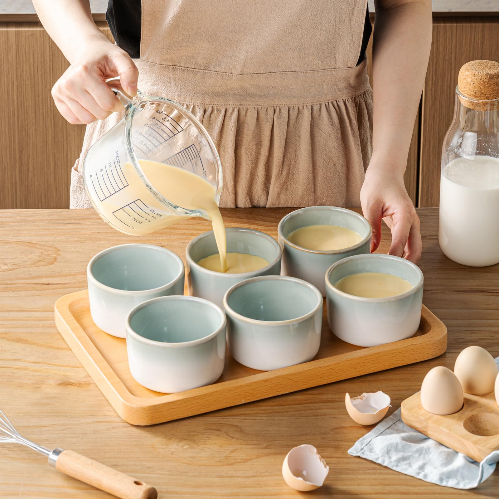 UNICASA Lot de 6 caissettes à soufflé en porcelaine pour crème brûlée, 240 ml, pour four et micro-ondes - Bleu