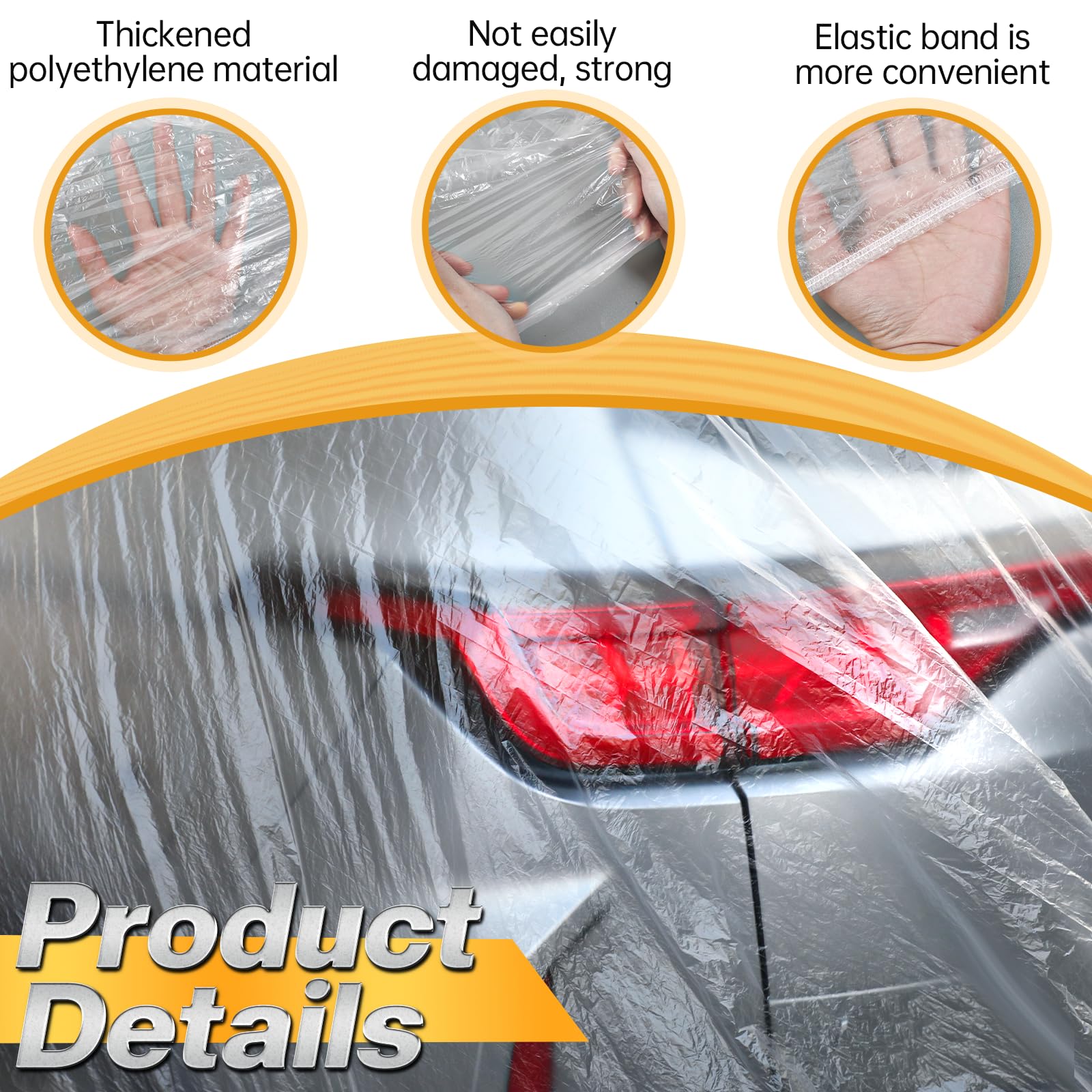 SHENLIU 4 Pack Disposable Car Covers Clear Plastic Car Cover Universal Rain Dust Garage Cover with Elastic Band — view 3