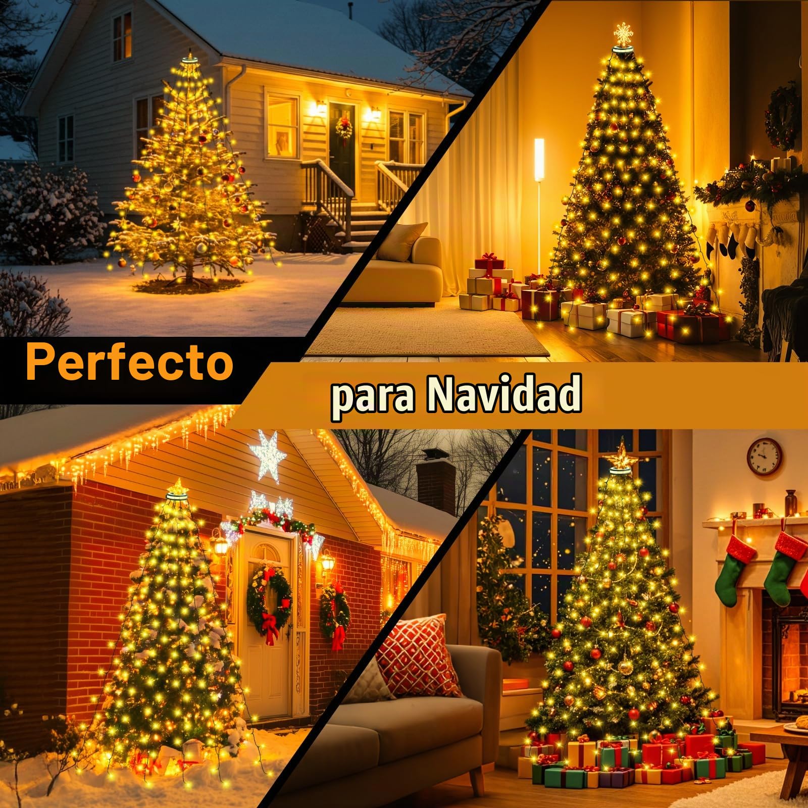 Nextronix Luces Arbol Navidad con Anillos Brillantes, 2.5m x 12 Cadena de Luces 320LED, IP44 Impermeable Guirnalda Luces Exterior con 8 Modos, Luz Navideña para Exterior, Interior, Arbol de Navidad