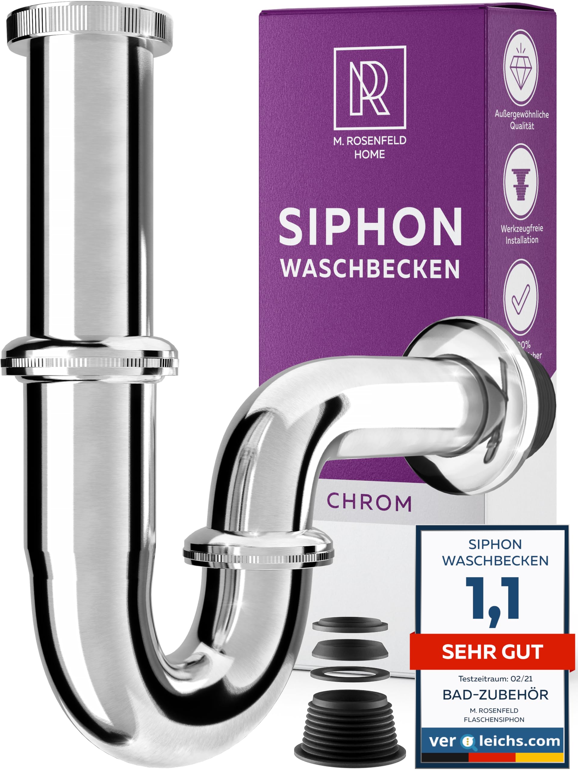 M. ROSENFELD HOME Siphon Waschbecken – Universal Röhrensiphon 1 1/4