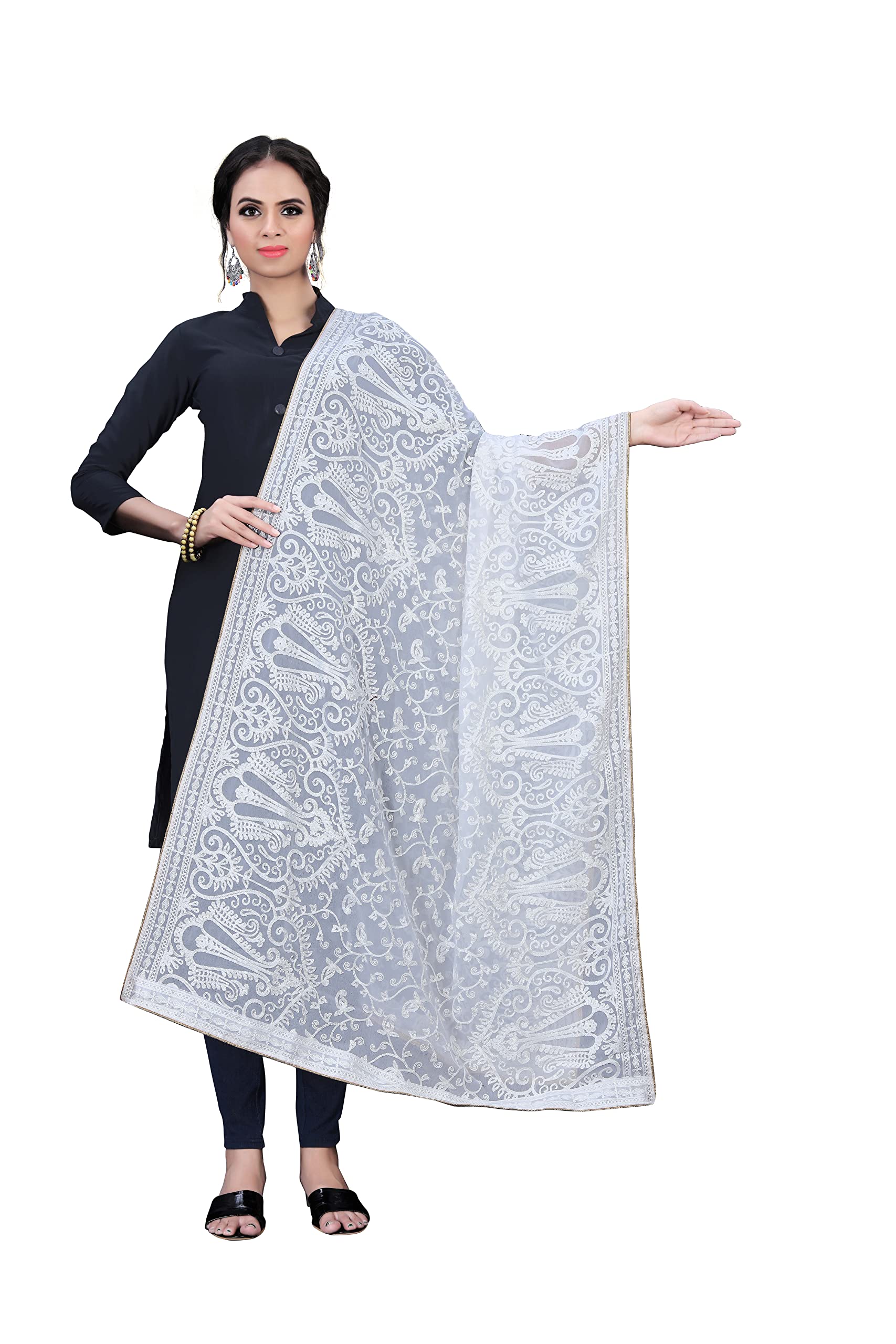 AKSHAR LLCWomen's Georgette Cashmere Embroidered Scarf Shawls & Wraps for Evening Dress Bridal Wedding & Special Occasion