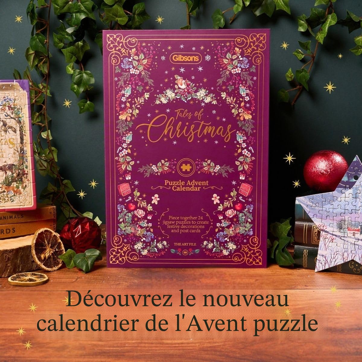 Gibsons Calendrier de l'Avent contes de Noël 2025 – 24 mini puzzles quotidiens de Noël pour adultes et enfants – Coffret cadeau de compte à rebours festif – The Art File Collection