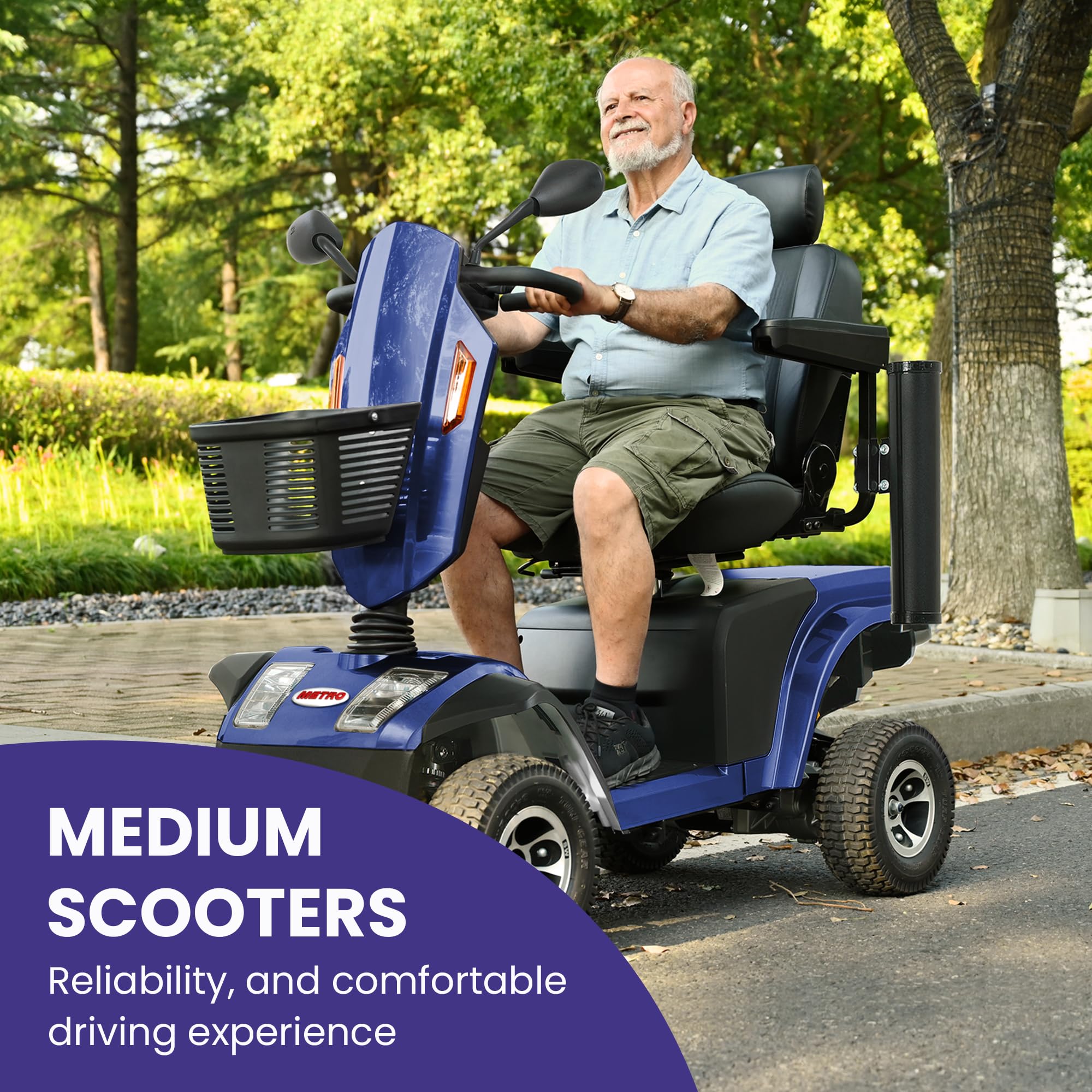 4 Wheel Heavy Duty Mobility Scooter for Adults, Seniors Mobility Scooter, 25Miles Range, Lots of Legroom, with Rearview Mirror and Front & Rear LED Lights, Blue, 350lbs Weight Capacity