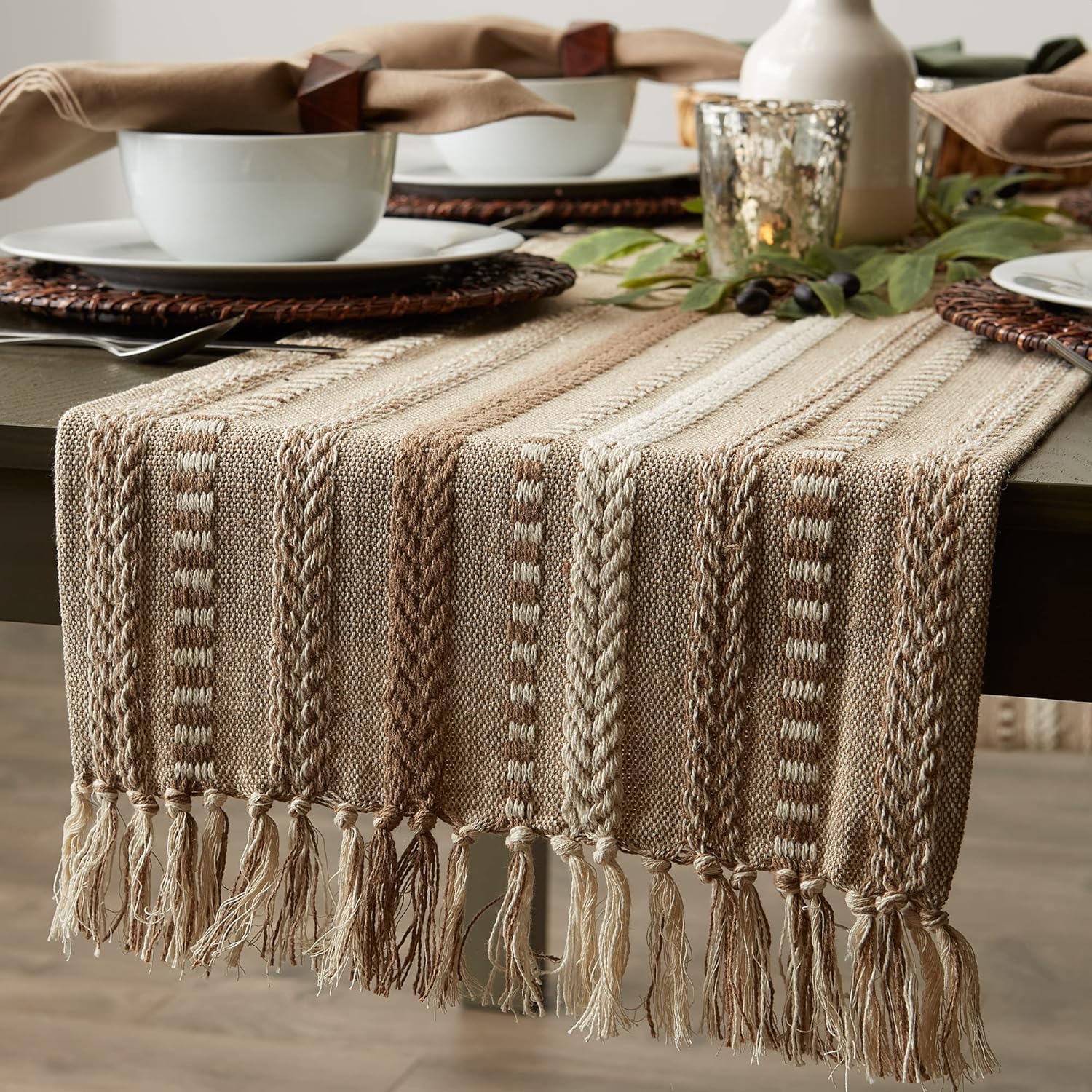 THE HOME TALK Premium Cotton Designer Table Runner-14x72 Inches -Beige |Elegant Décor for Dining Tables|Handcrafted Quality|Stylish Console Décor for Dining Table, Parties, Events|Decorative Tablemats-image-27