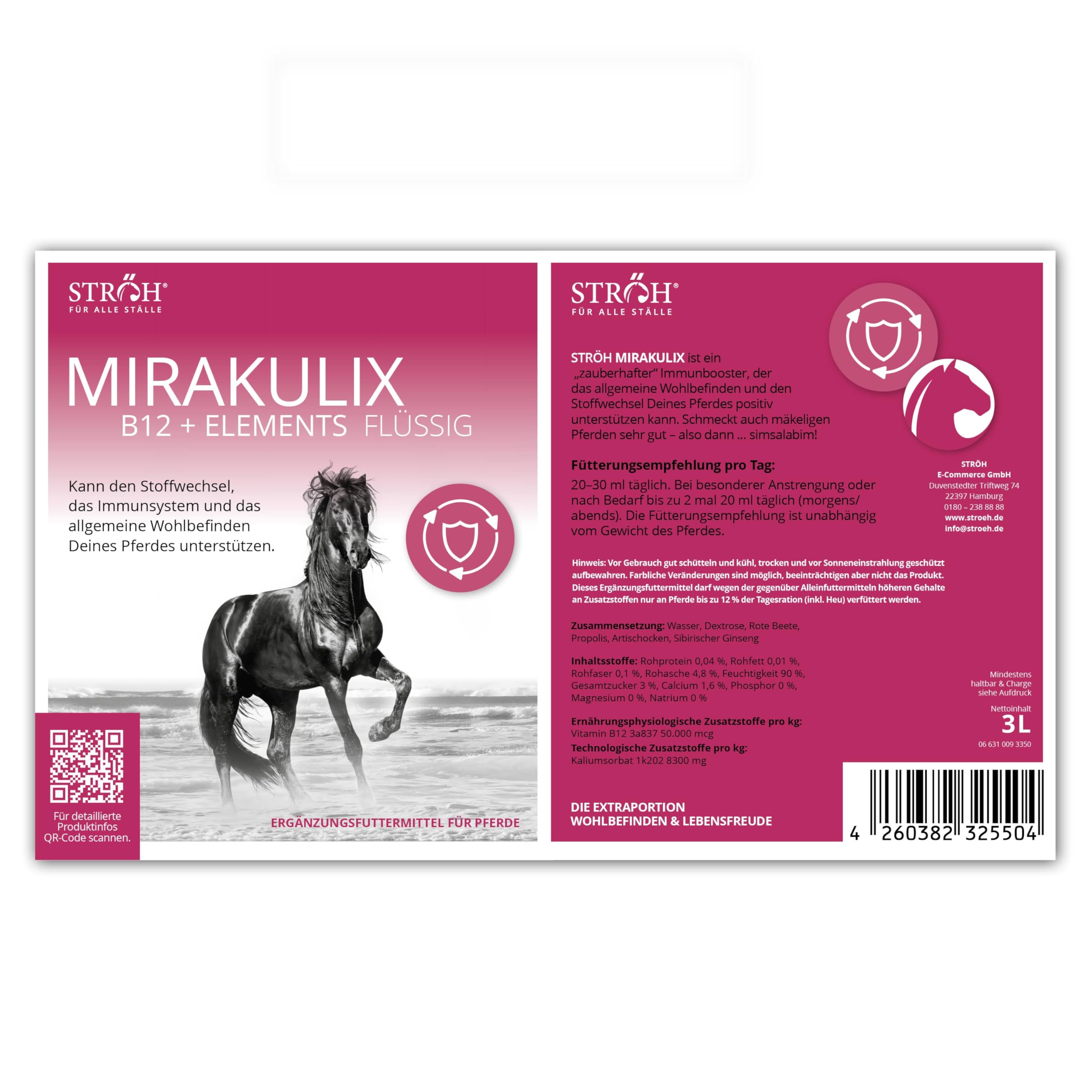 STRÖH MIRAKULIX (3l) Vitamin B12 für Pferde • Unterstützt Immunsystem & Verdauung beim Pferd • Nahrungsergänzung für Pferde