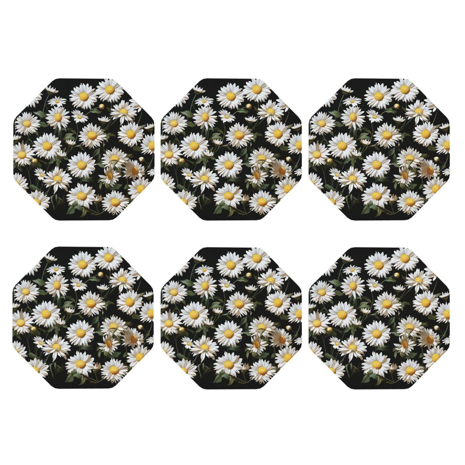 6pcs Leather Coasters for Drinks, Daisy Drink Coasters for Tabletop Protection, 4" Cup Coasters for Coffee Table Decor, Non-Slip Drinking Cup Mat for Hot Or Cold Drink