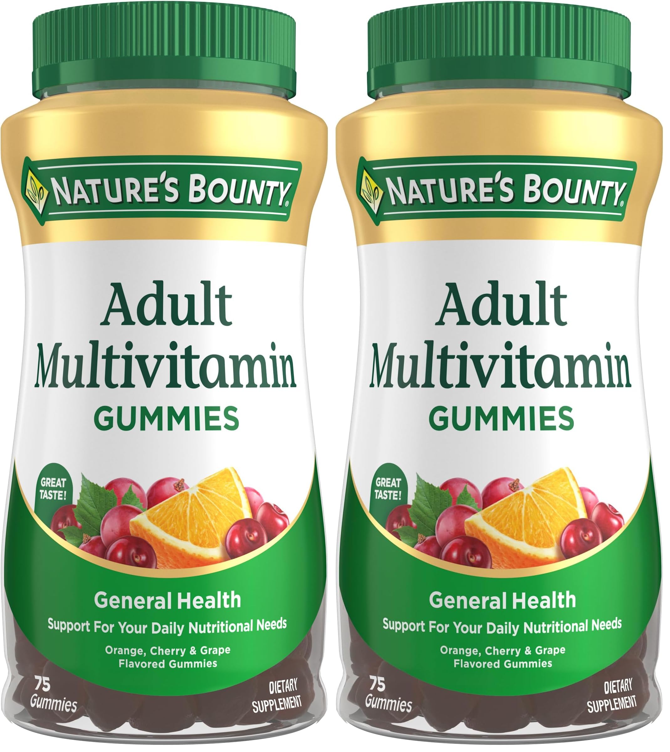 Nature's Bounty Adult Multivitamin, Vitamin Supplement, Daily Nutritional Needs, Fruit Flavor, 75 Count (Pack of 2)
