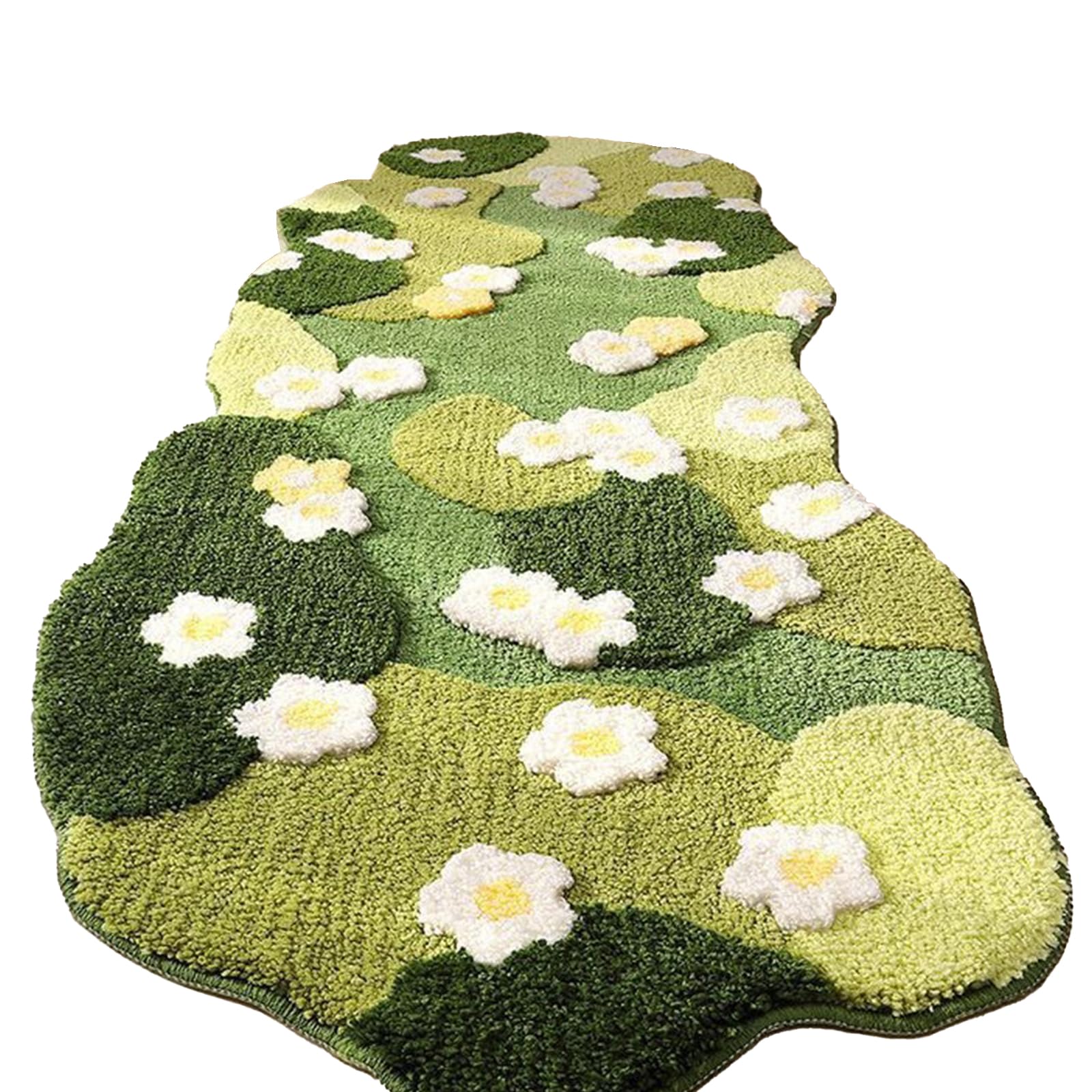 SH-RuiDu Moss Floral Area Rug 160x60cm, Super Soft Moss Tufted Runner Carpet with Anti-Slip Backing, Forest Green Floral Pattern Floor Mat for Bedroom, Living Room, Kids Room