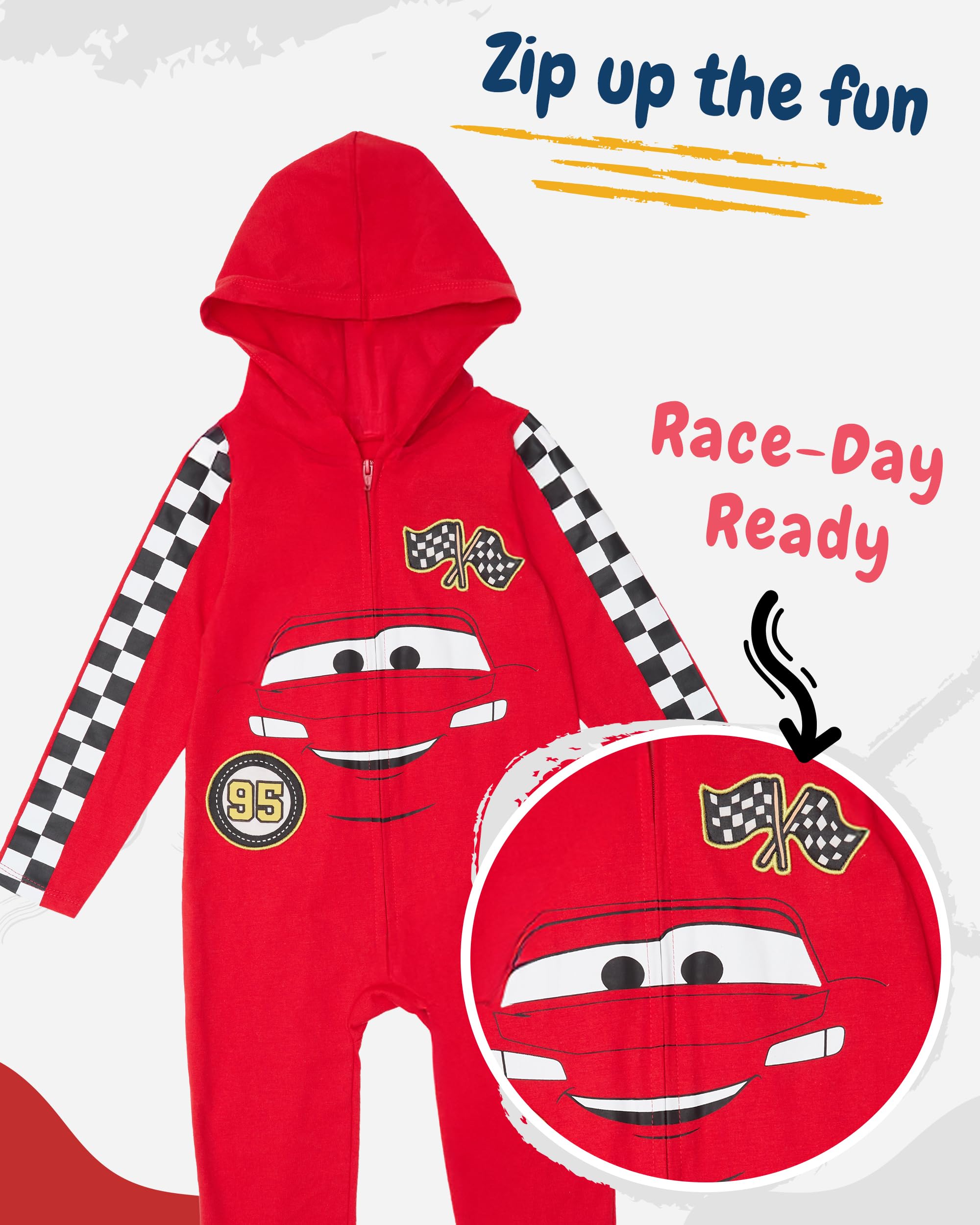 Disney Pixar Cars Saetta McQueen - Tuta da cosplay con cerniera e cappuccio