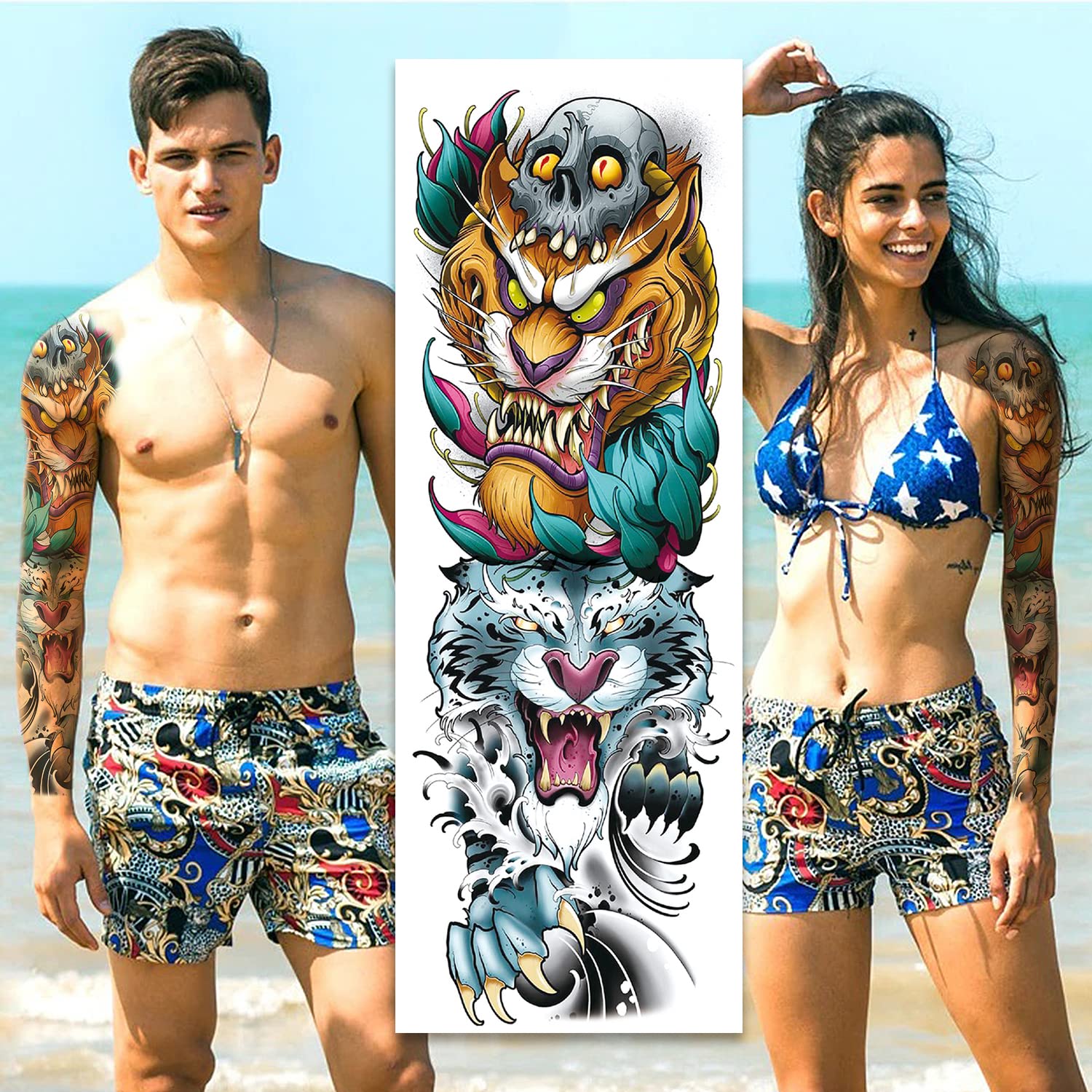 Buy Dragon&Skull Temporary Tattoo Stickers, Extra Large Full Arm Fake Tattoos, Cool Waterproof