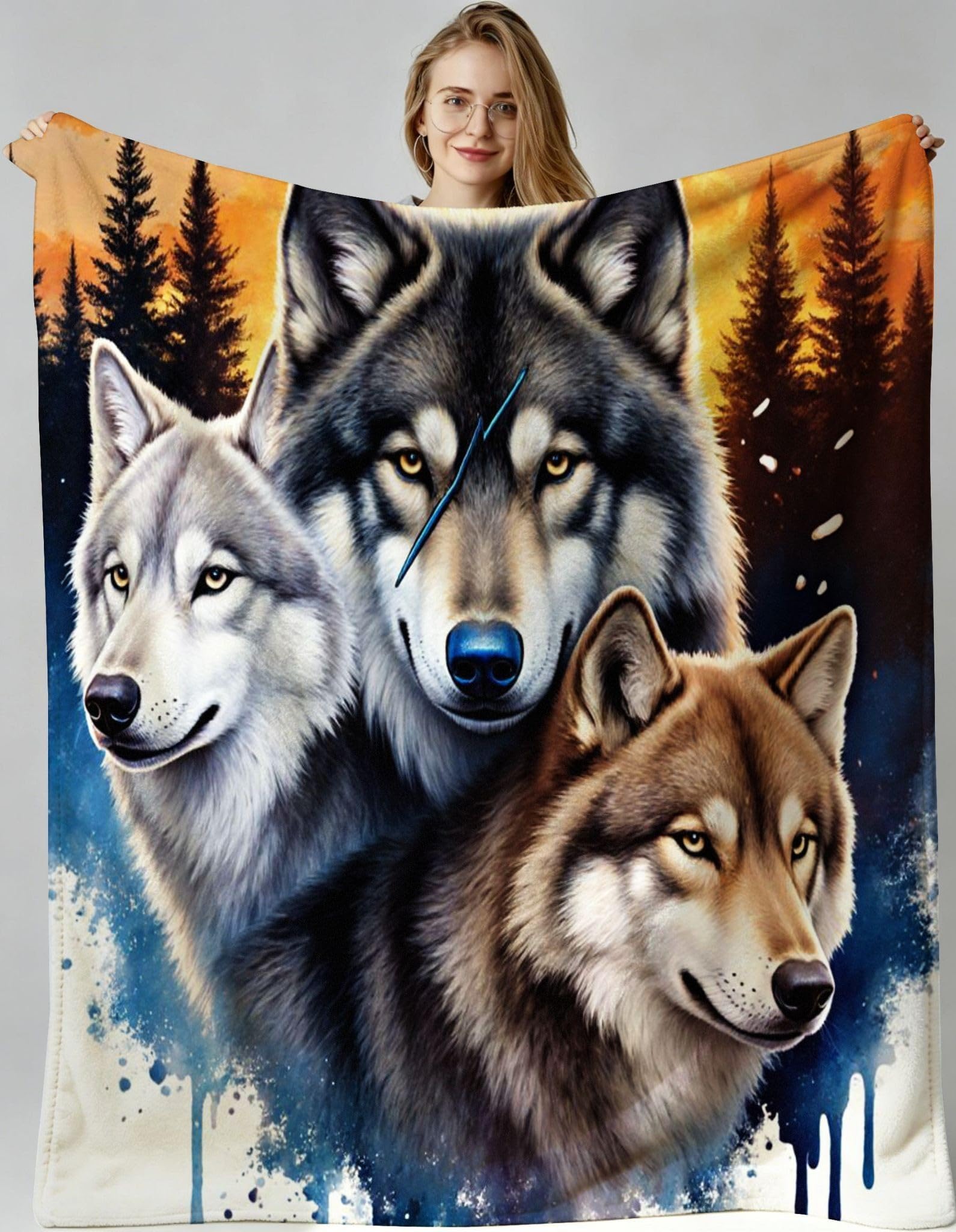 Couverture Polaire Loup Chaude Couvre-Lit Facile à Entretenir