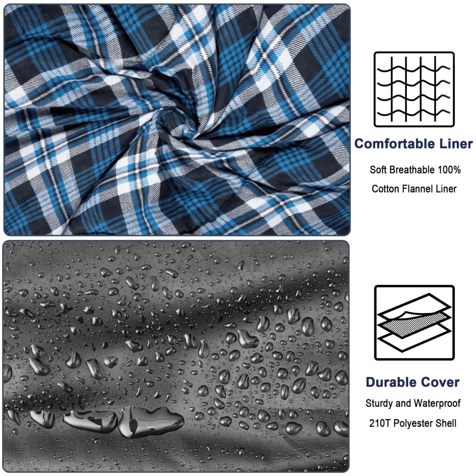 Doppelschlafsack 2 Personen 230x150cm – Flanell-Deckenschlafsack | Weiches Flanell-Futter, wasserdichtes Außenmaterial, ideal für Camping, Wohnmobil &Festival, geräumig für 2, warm & kuschelig